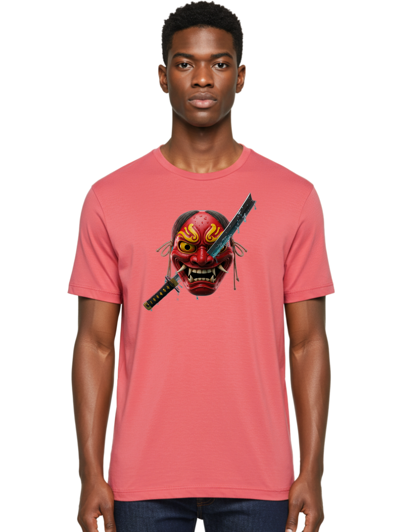 Hannya-Mask-With-Katana Men'S Graphic Tee, 100% Cotton, Comfortable Casual Summer Wear, Machine Washable, Vintage Camera, Old Camera, Antique Camera, Black Camera, Classic Photography, Photography Equipment, Nostalgic Device, Film Camera, Bag581