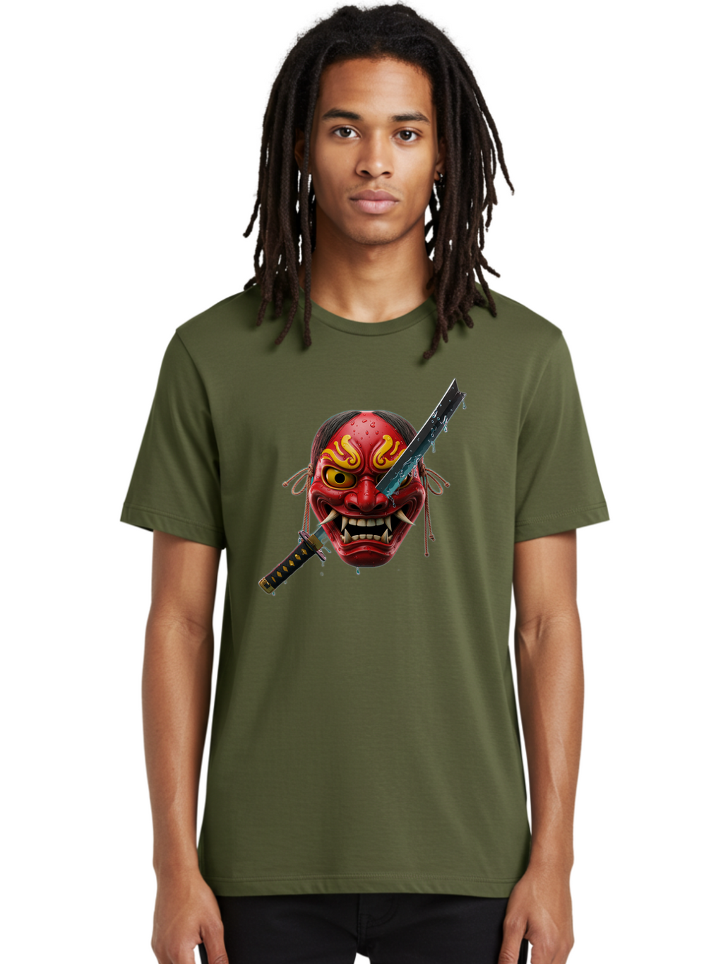 Hannya-Mask-With-Katana Men'S Graphic Tee, 100% Cotton, Comfortable Casual Summer Wear, Machine Washable, Vintage Camera, Old Camera, Antique Camera, Black Camera, Classic Photography, Photography Equipment, Nostalgic Device, Film Camera, Bag581
