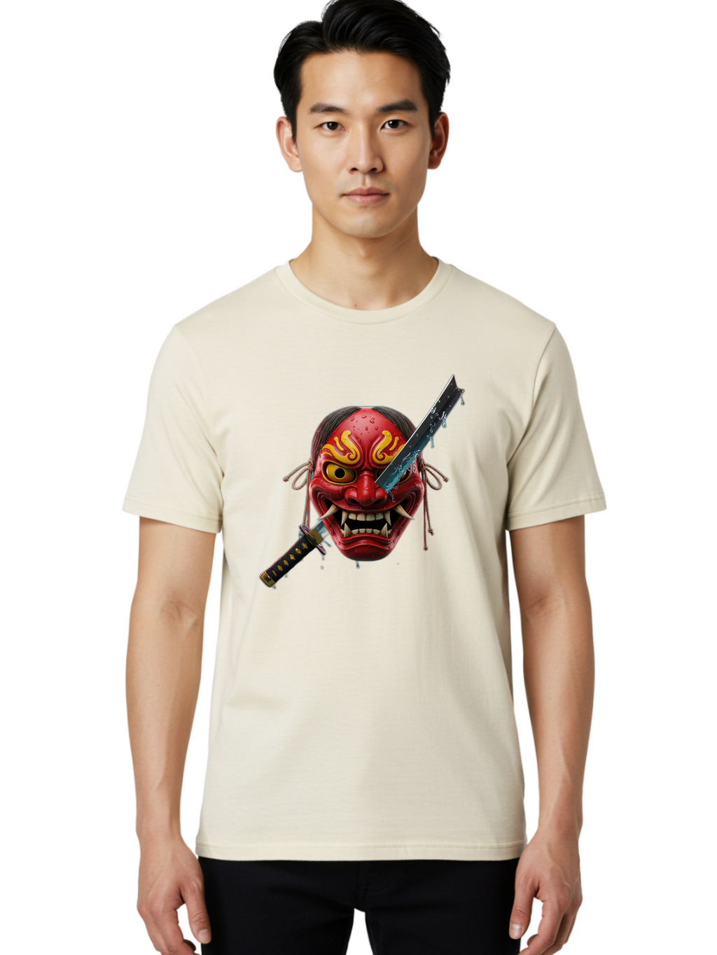 Hannya-Mask-With-Katana Men'S Graphic Tee, 100% Cotton, Comfortable Casual Summer Wear, Machine Washable, Vintage Camera, Old Camera, Antique Camera, Black Camera, Classic Photography, Photography Equipment, Nostalgic Device, Film Camera, Bag581