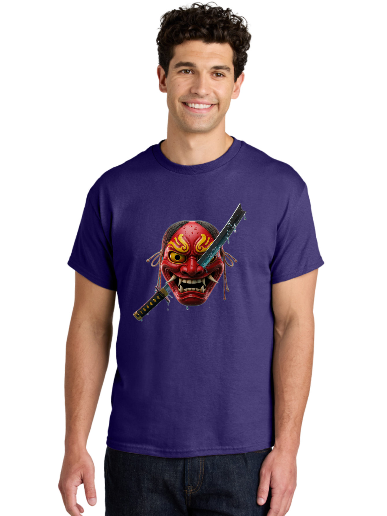 Hannya-Mask-With-Katana Men'S Graphic Tee, 100% Cotton, Comfortable Casual Summer Wear, Machine Washable, Vintage Camera, Old Camera, Antique Camera, Black Camera, Classic Photography, Photography Equipment, Nostalgic Device, Film Camera, Bag581
