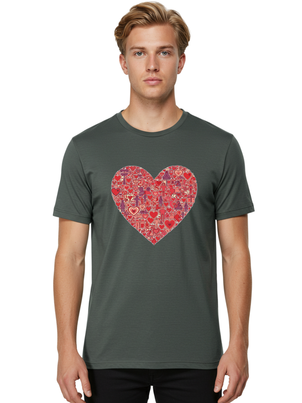 Heart-Collage Men'S Graphic Tee, 100% Cotton, Comfortable Casual Summer Wear, Machine Washable, Vintage Camera, Old Camera, Antique Camera, Black Camera, Classic Photography, Photography Equipment, Nostalgic Device, Film Camera, Camera Art Bag588
