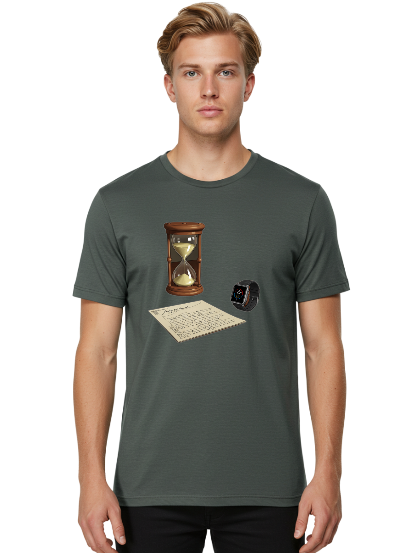 Hourglass-Watch-Letter Men'S Graphic Tee, 100% Cotton, Comfortable Casual Summer Wear, Machine Washable, Vintage Camera, Old Camera, Antique Camera, Black Camera, Classic Photography, Photography Equipment, Nostalgic Device, Film Camera, Bag597