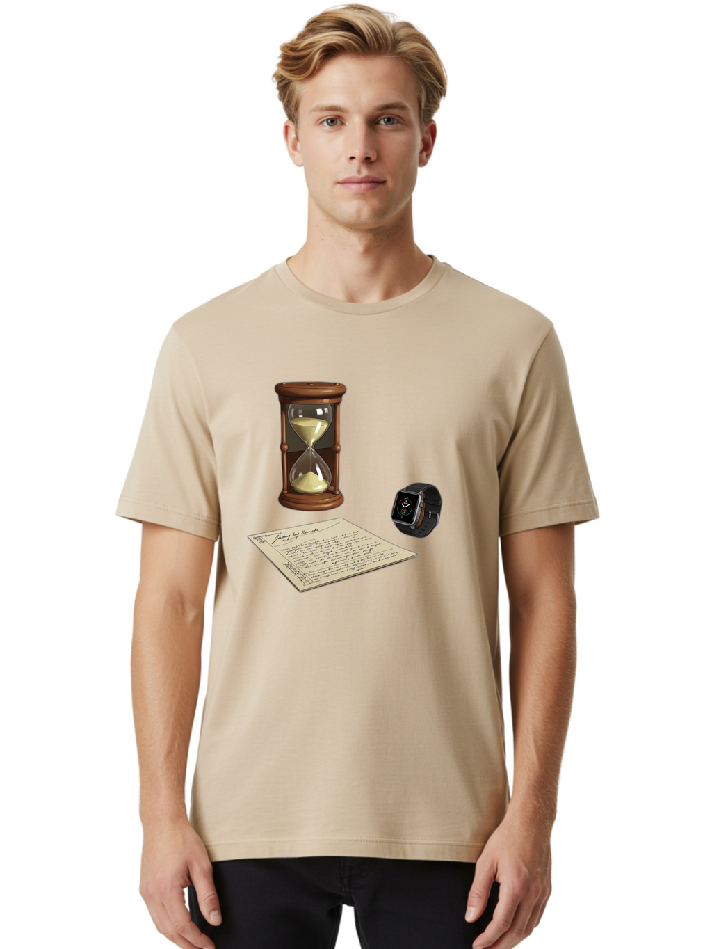 Hourglass-Watch-Letter Men'S Graphic Tee, 100% Cotton, Comfortable Casual Summer Wear, Machine Washable, Vintage Camera, Old Camera, Antique Camera, Black Camera, Classic Photography, Photography Equipment, Nostalgic Device, Film Camera, Bag597