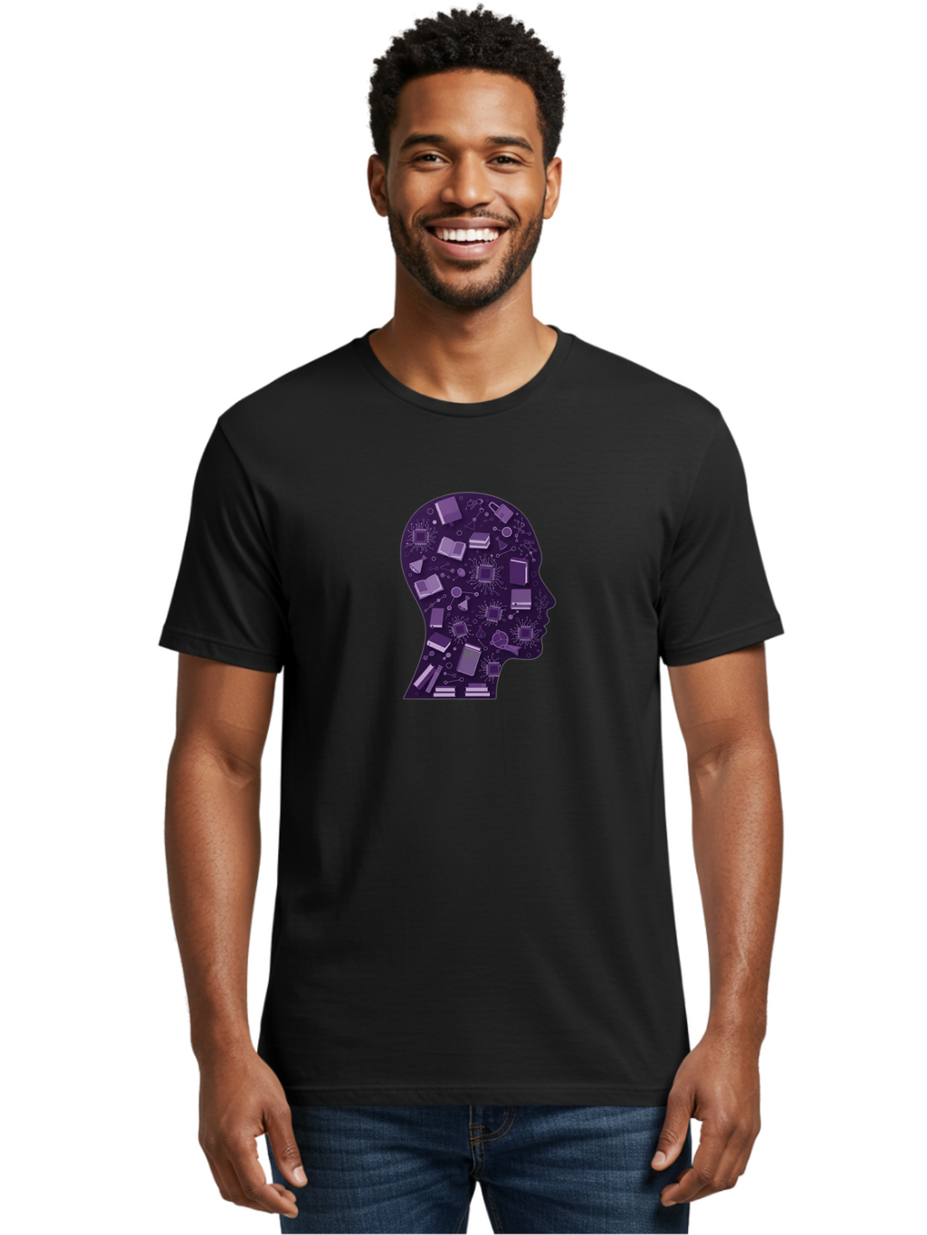 Human-Head-Silhouette Men'S Graphic Tee, 100% Cotton, Comfortable Casual Summer Wear, Machine Washable, Vintage Camera, Old Camera, Antique Camera, Black Camera, Classic Photography, Photography Equipment, Nostalgic Device, Film Camera, Bag601
