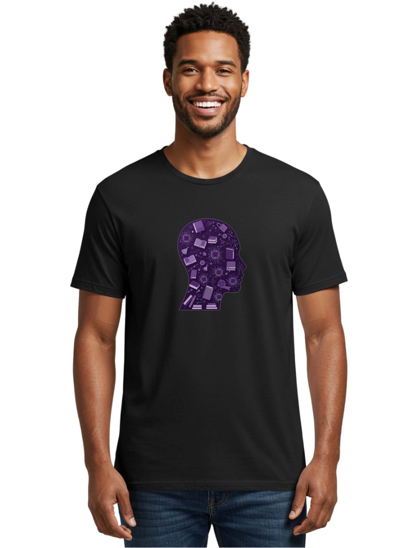 Human-Head-Silhouette Men'S Graphic Tee, 100% Cotton, Comfortable Casual Summer Wear, Machine Washable, Vintage Camera, Old Camera, Antique Camera, Black Camera, Classic Photography, Photography Equipment, Nostalgic Device, Film Camera, Bag601
