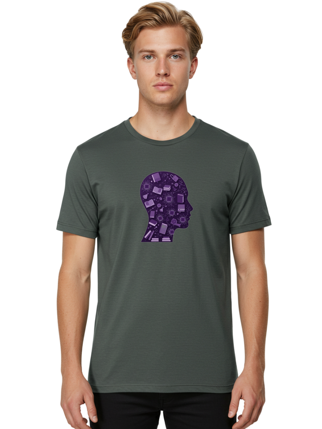 Human-Head-Silhouette Men'S Graphic Tee, 100% Cotton, Comfortable Casual Summer Wear, Machine Washable, Vintage Camera, Old Camera, Antique Camera, Black Camera, Classic Photography, Photography Equipment, Nostalgic Device, Film Camera, Bag601