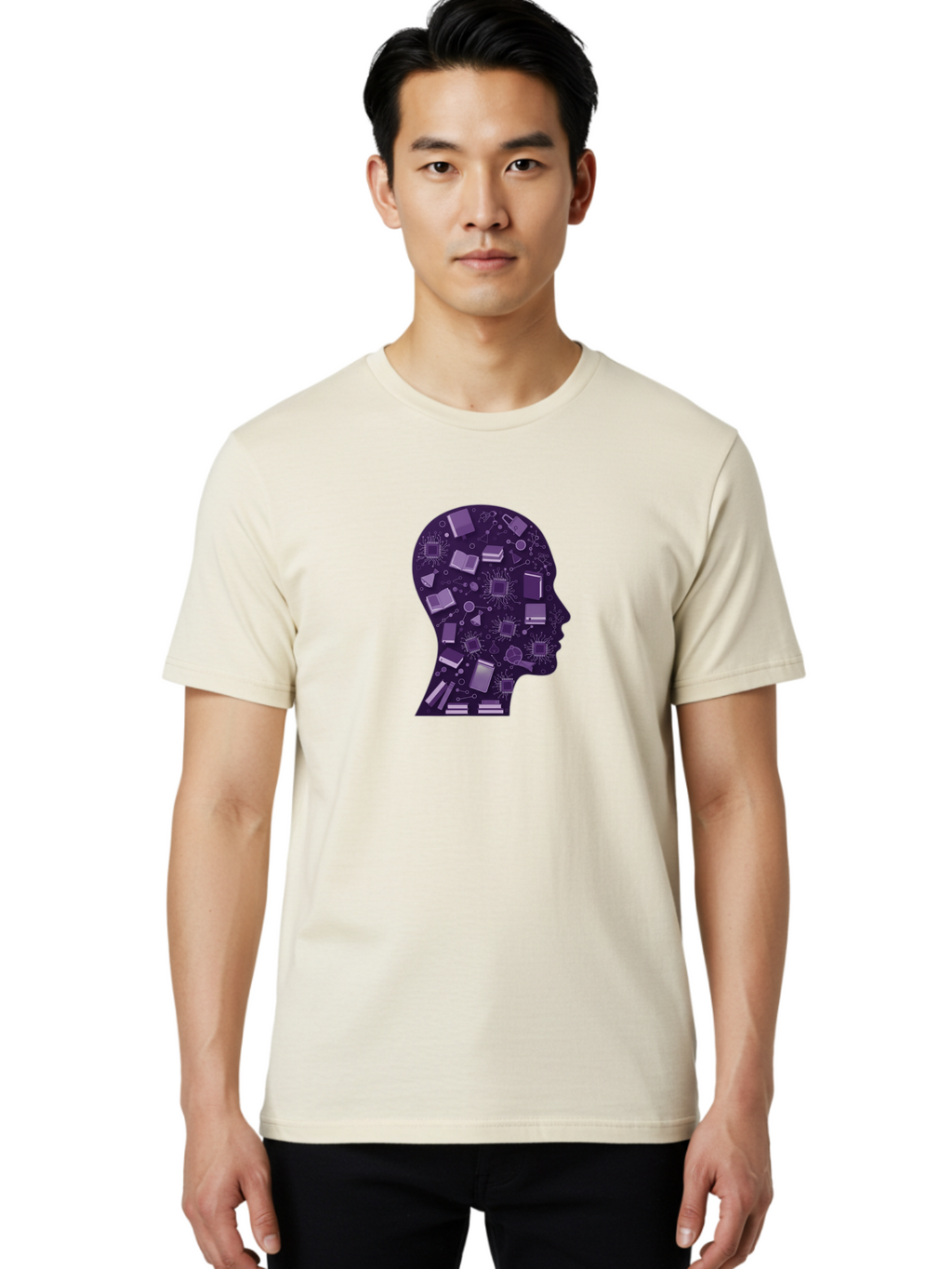 Human-Head-Silhouette Men'S Graphic Tee, 100% Cotton, Comfortable Casual Summer Wear, Machine Washable, Vintage Camera, Old Camera, Antique Camera, Black Camera, Classic Photography, Photography Equipment, Nostalgic Device, Film Camera, Bag601