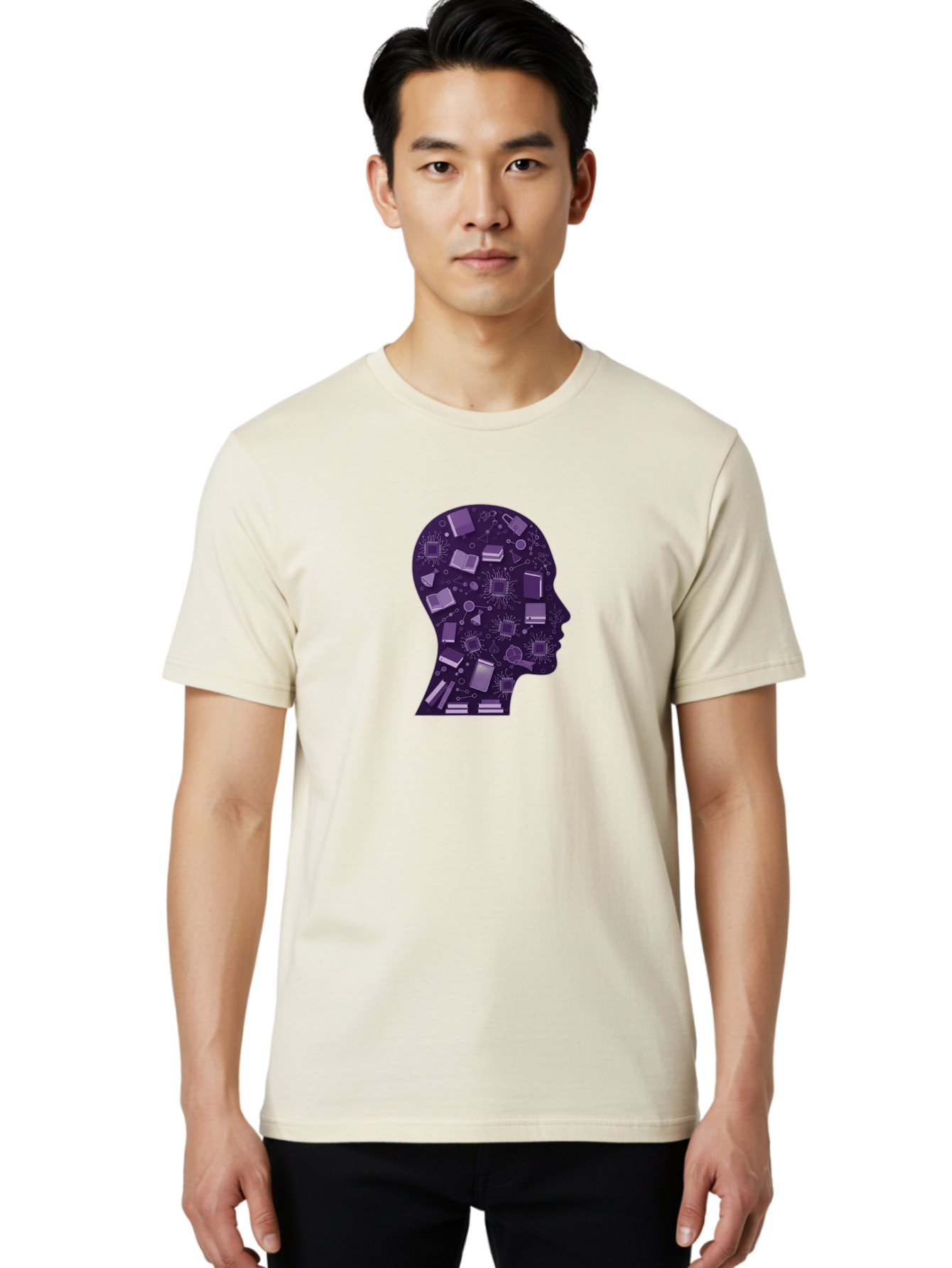 Human-Head-Silhouette Men'S Graphic Tee, 100% Cotton, Comfortable Casual Summer Wear, Machine Washable, Vintage Camera, Old Camera, Antique Camera, Black Camera, Classic Photography, Photography Equipment, Nostalgic Device, Film Camera, Bag601