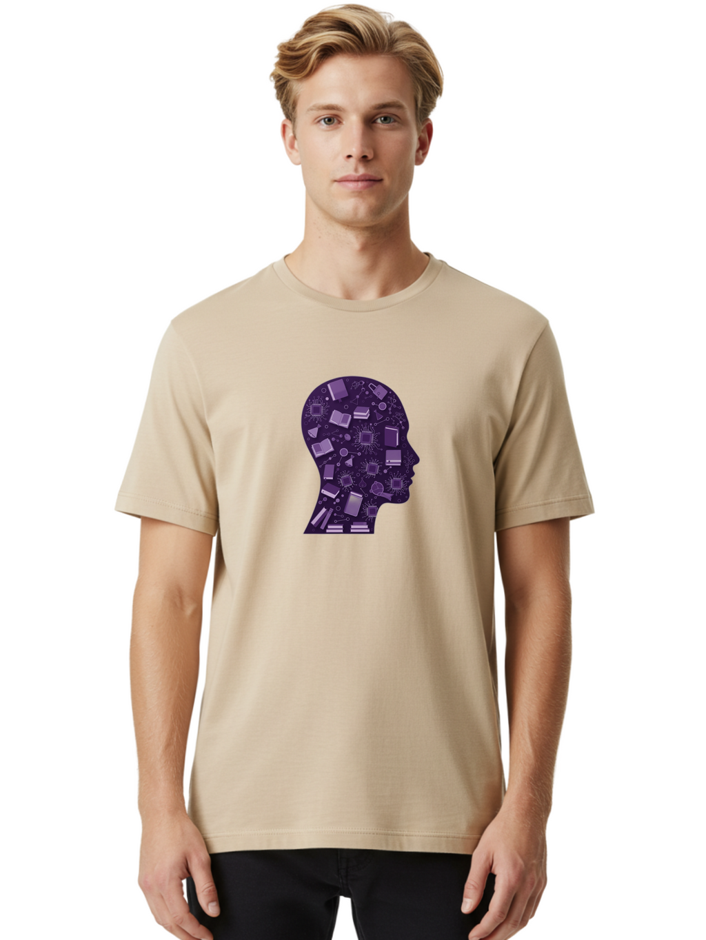 Human-Head-Silhouette Men'S Graphic Tee, 100% Cotton, Comfortable Casual Summer Wear, Machine Washable, Vintage Camera, Old Camera, Antique Camera, Black Camera, Classic Photography, Photography Equipment, Nostalgic Device, Film Camera, Bag601