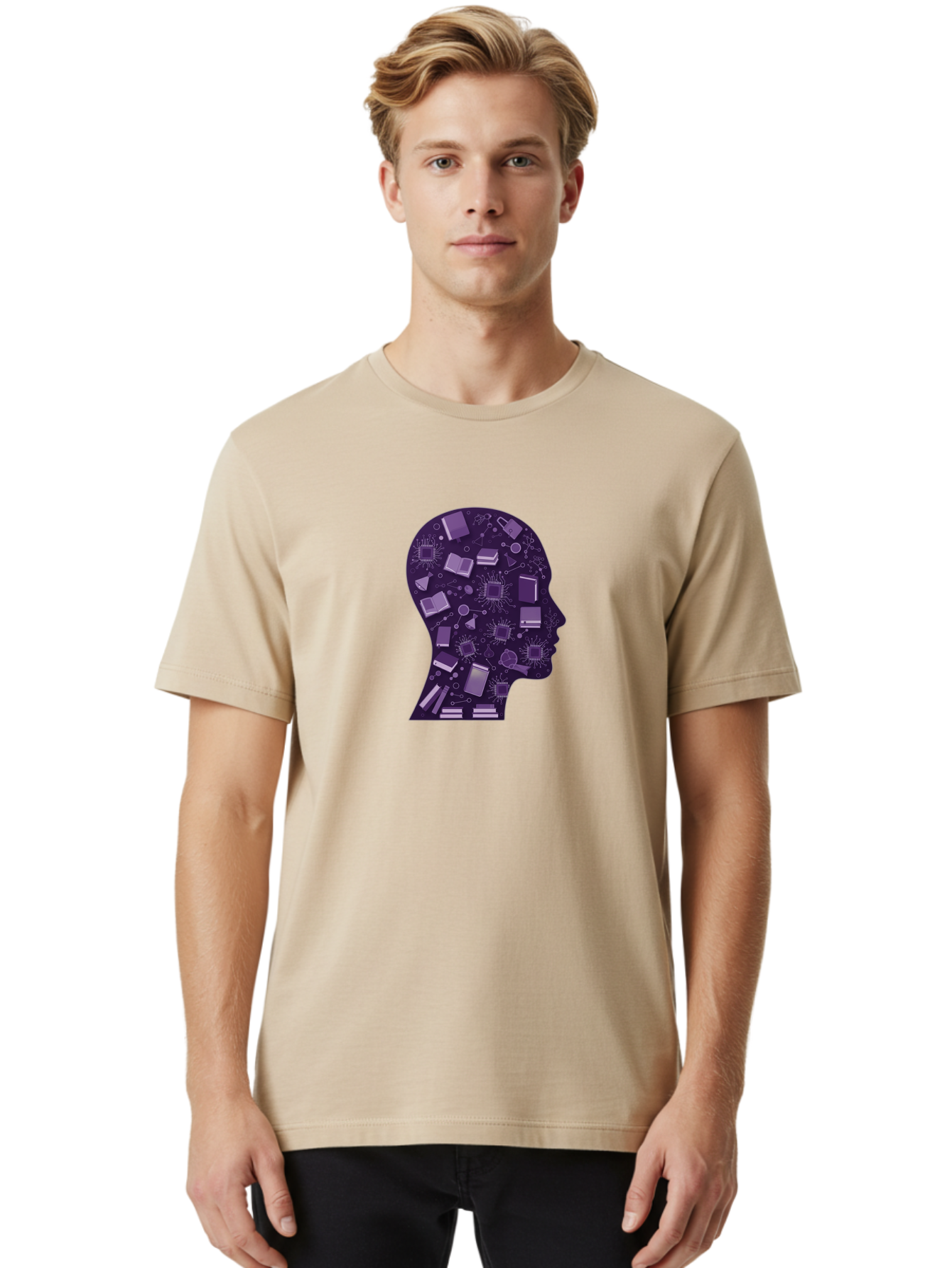 Human-Head-Silhouette Men'S Graphic Tee, 100% Cotton, Comfortable Casual Summer Wear, Machine Washable, Vintage Camera, Old Camera, Antique Camera, Black Camera, Classic Photography, Photography Equipment, Nostalgic Device, Film Camera, Bag601