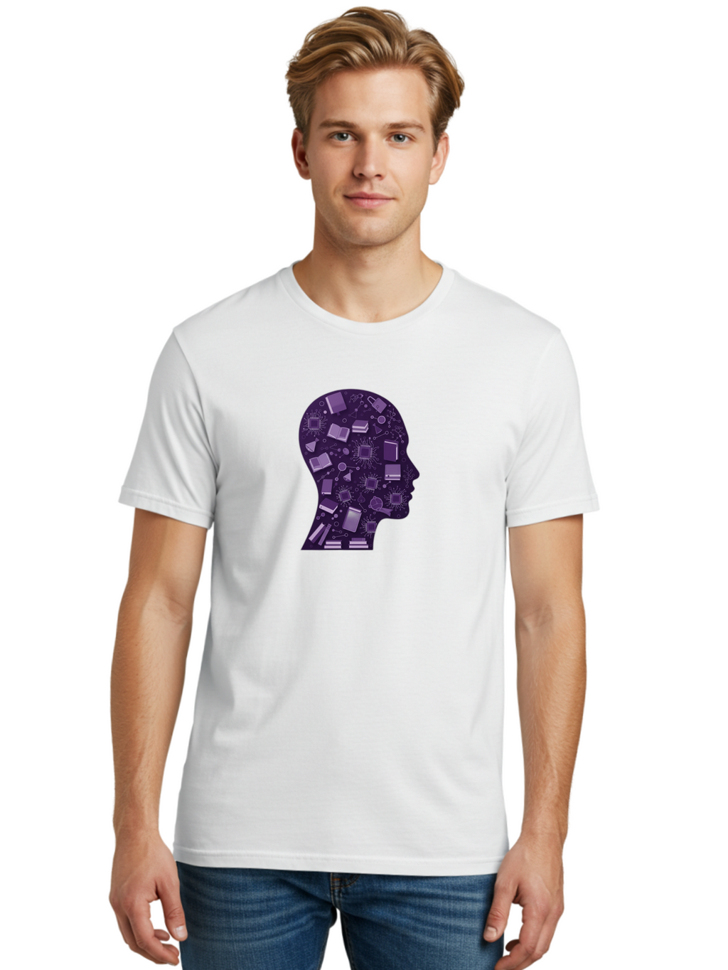 Human-Head-Silhouette Men'S Graphic Tee, 100% Cotton, Comfortable Casual Summer Wear, Machine Washable, Vintage Camera, Old Camera, Antique Camera, Black Camera, Classic Photography, Photography Equipment, Nostalgic Device, Film Camera, Bag601