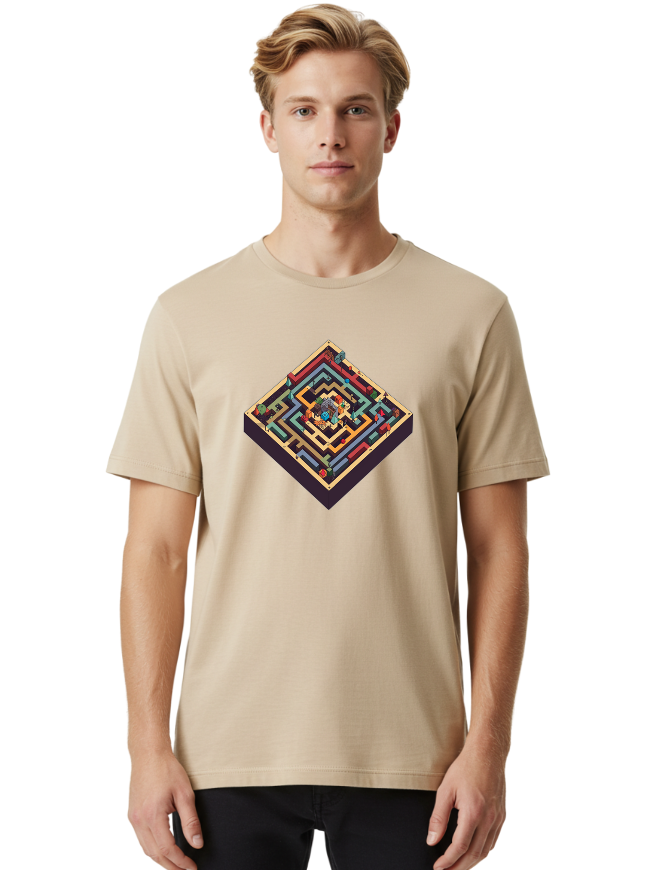 Isometric-Labyrinth Men'S Graphic Tee, 100% Cotton, Comfortable Casual Summer Wear, Machine Washable, Vintage Camera, Old Camera, Antique Camera, Black Camera, Classic Photography, Photography Equipment, Nostalgic Device, Film Camera, Bag620