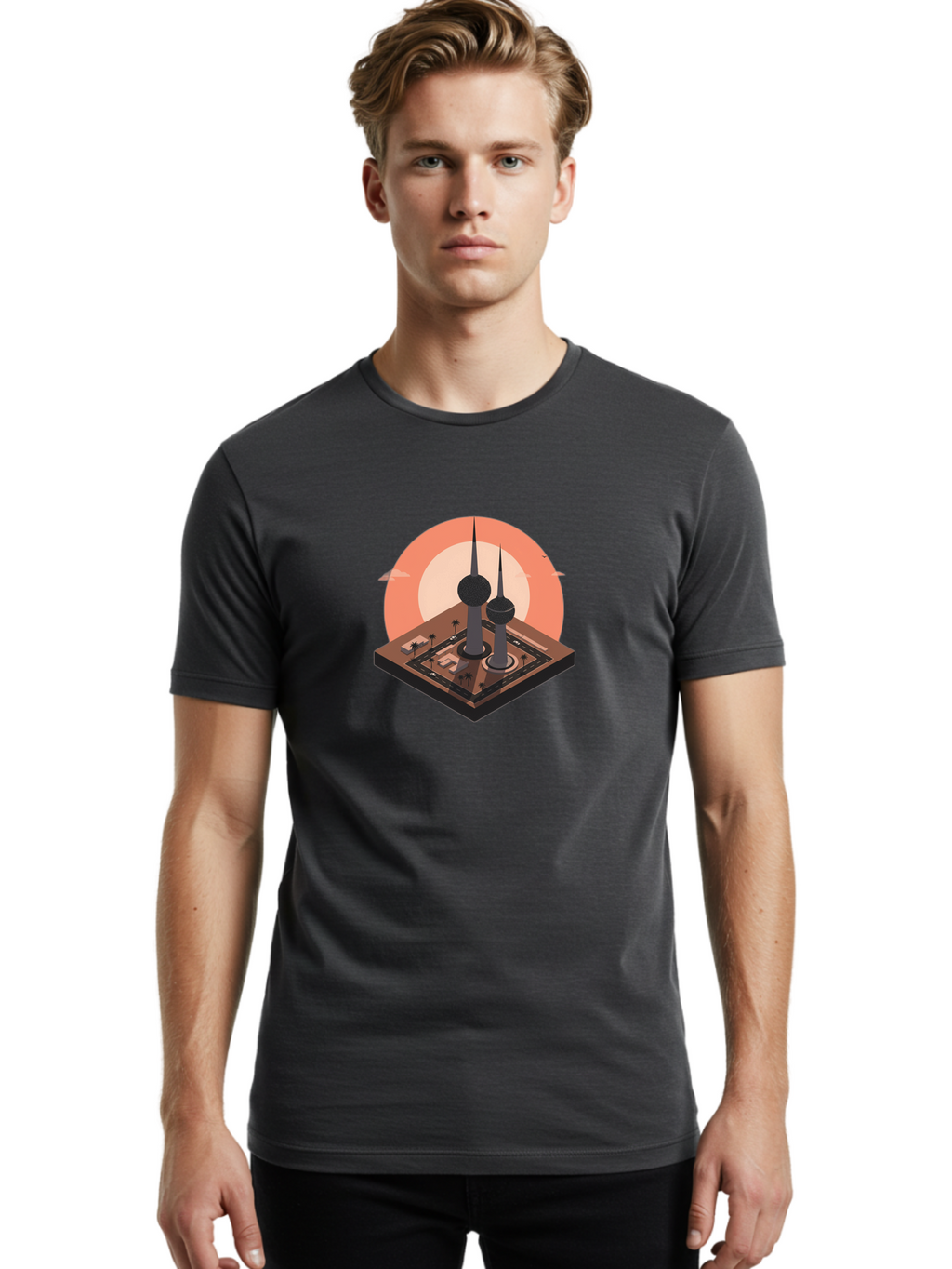 Kuwait-Towers-2 Men'S Graphic Tee, 100% Cotton, Comfortable Casual Summer Wear, Machine Washable, Vintage Camera, Old Camera, Antique Camera, Black Camera, Classic Photography, Photography Equipment, Nostalgic Device, Film Camera, Camera Art Bag669