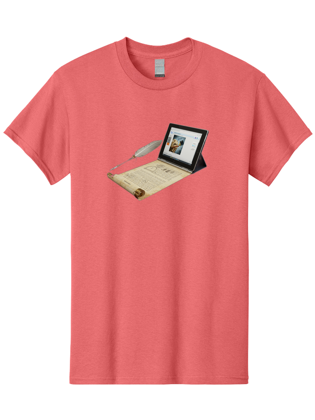 Laptop-Emerging-From-Scroll-With-Quill-Pen Men'S Graphic Tee, 100% Cotton, Comfortable Casual Summer Wear, Machine Washable, Vintage Camera, Old Camera, Antique Camera, Black Camera, Classic Photography, Photography Equipment, Bag679