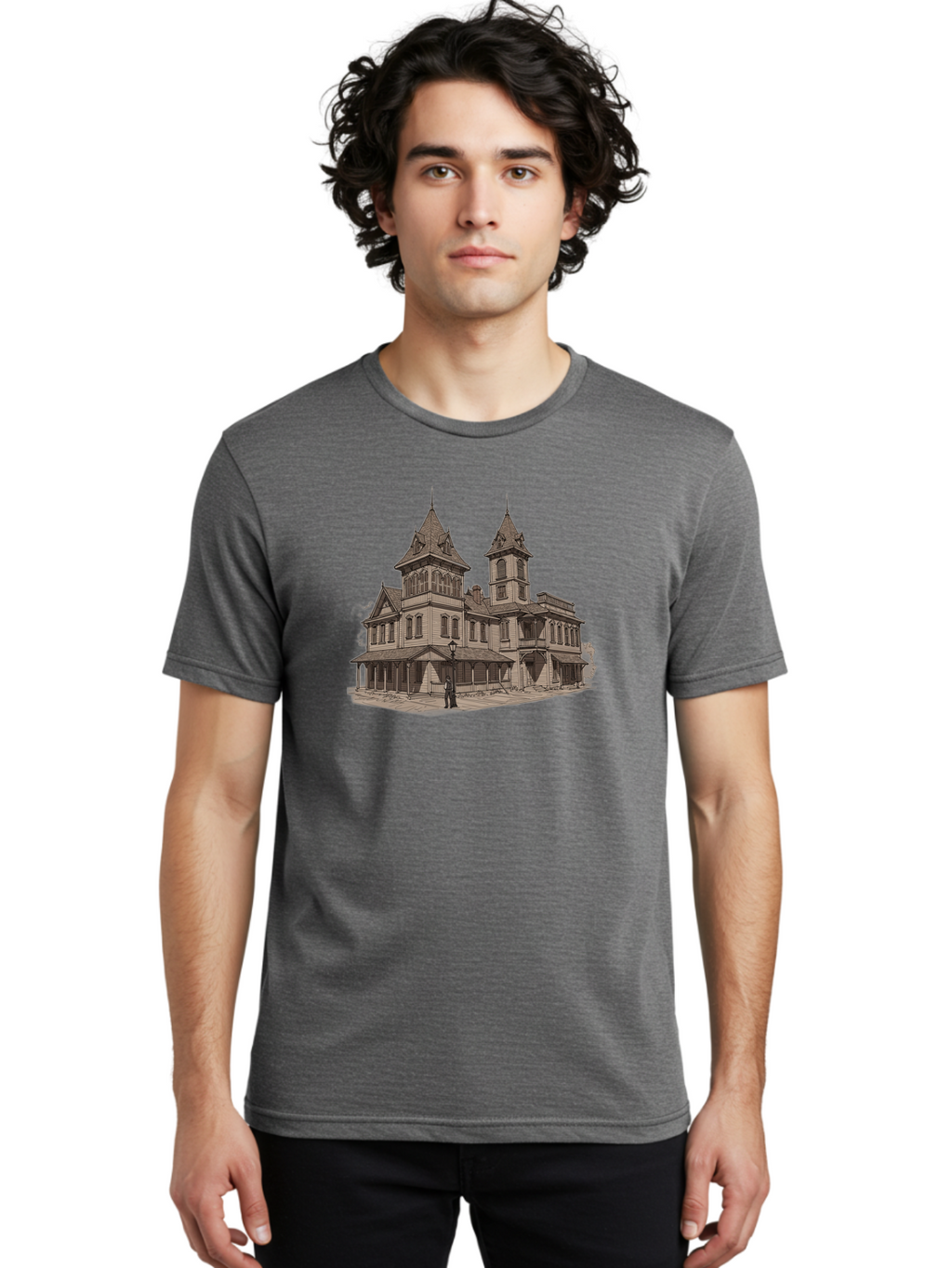 Large-Victorian-Style-Mansion Men'S Graphic Tee, 100% Cotton, Comfortable Casual Summer Wear, Machine Washable, Vintage Camera, Old Camera, Antique Camera, Black Camera, Classic Photography, Photography Equipment, Nostalgic Device, Bag681