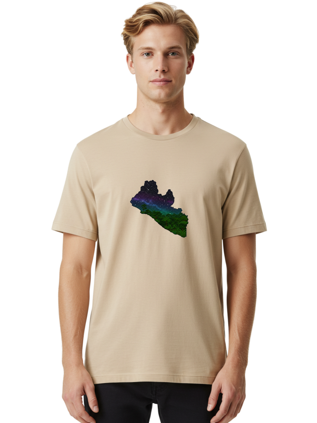 Liberia-Night-Sky Men'S Graphic Tee, 100% Cotton, Comfortable Casual Summer Wear, Machine Washable, Vintage Camera, Old Camera, Antique Camera, Black Camera, Classic Photography, Photography Equipment, Nostalgic Device, Film Camera, Camera Art Bag692