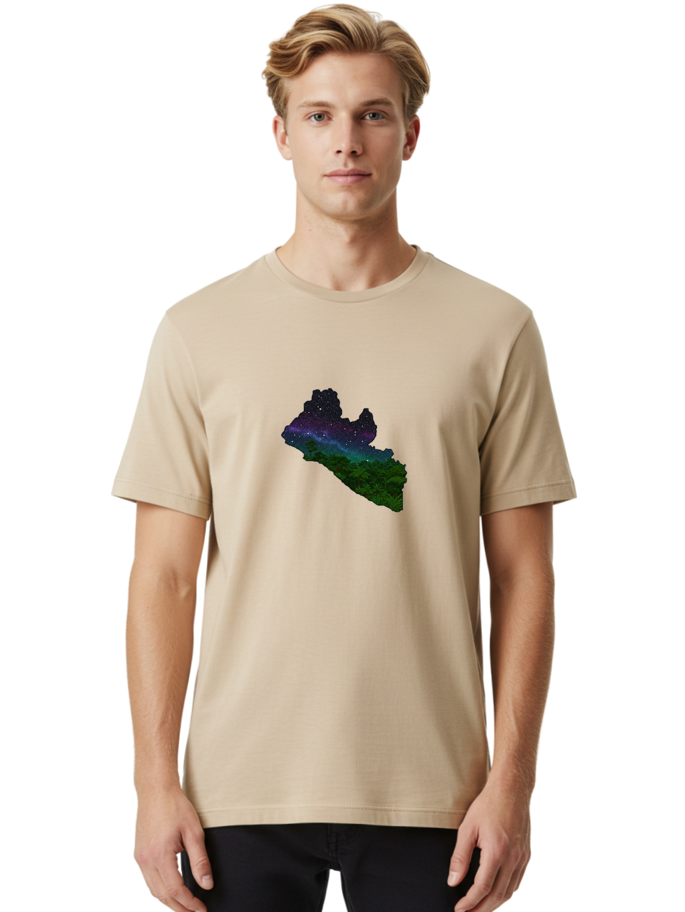 Liberia-Night-Sky Men'S Graphic Tee, 100% Cotton, Comfortable Casual Summer Wear, Machine Washable, Vintage Camera, Old Camera, Antique Camera, Black Camera, Classic Photography, Photography Equipment, Nostalgic Device, Film Camera, Camera Art Bag692