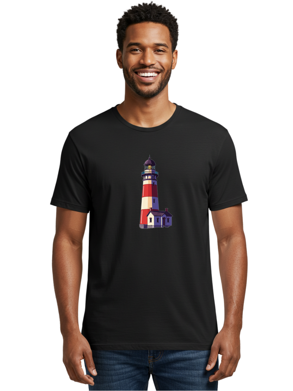 Lighthouse-15 Men'S Graphic Tee, 100% Cotton, Comfortable Casual Summer Wear, Machine Washable, Vintage Camera, Old Camera, Antique Camera, Black Camera, Classic Photography, Photography Equipment, Nostalgic Device, Film Camera, Camera Art Bag704