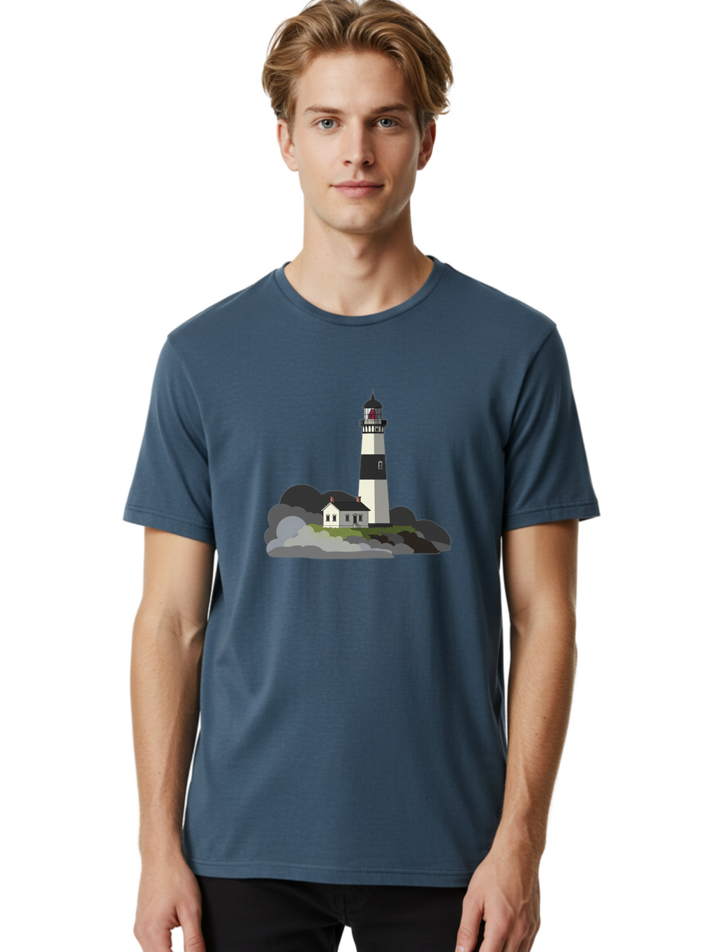 Lighthouse-3 Men'S Graphic Tee, 100% Cotton, Comfortable Casual Summer Wear, Machine Washable, Vintage Camera, Old Camera, Antique Camera, Black Camera, Classic Photography, Photography Equipment, Nostalgic Device, Film Camera, Camera Art Bag707