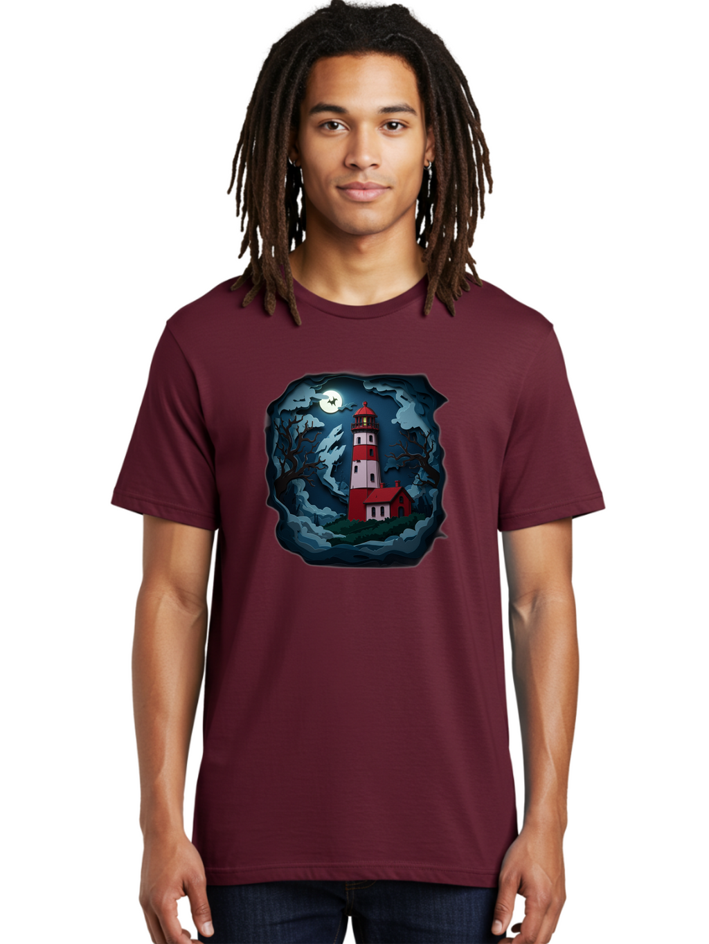 Lighthouse-At-Night Men'S Graphic Tee, 100% Cotton, Comfortable Casual Summer Wear, Machine Washable, Vintage Camera, Old Camera, Antique Camera, Black Camera, Classic Photography, Photography Equipment, Nostalgic Device, Film Camera, Bag715