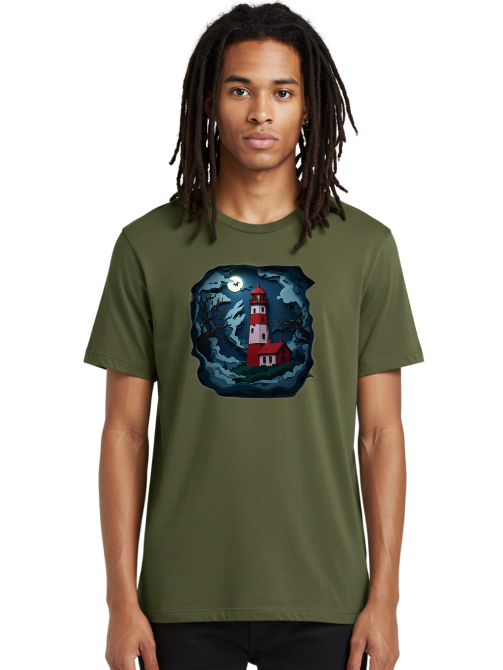 Lighthouse-At-Night Men'S Graphic Tee, 100% Cotton, Comfortable Casual Summer Wear, Machine Washable, Vintage Camera, Old Camera, Antique Camera, Black Camera, Classic Photography, Photography Equipment, Nostalgic Device, Film Camera, Bag715