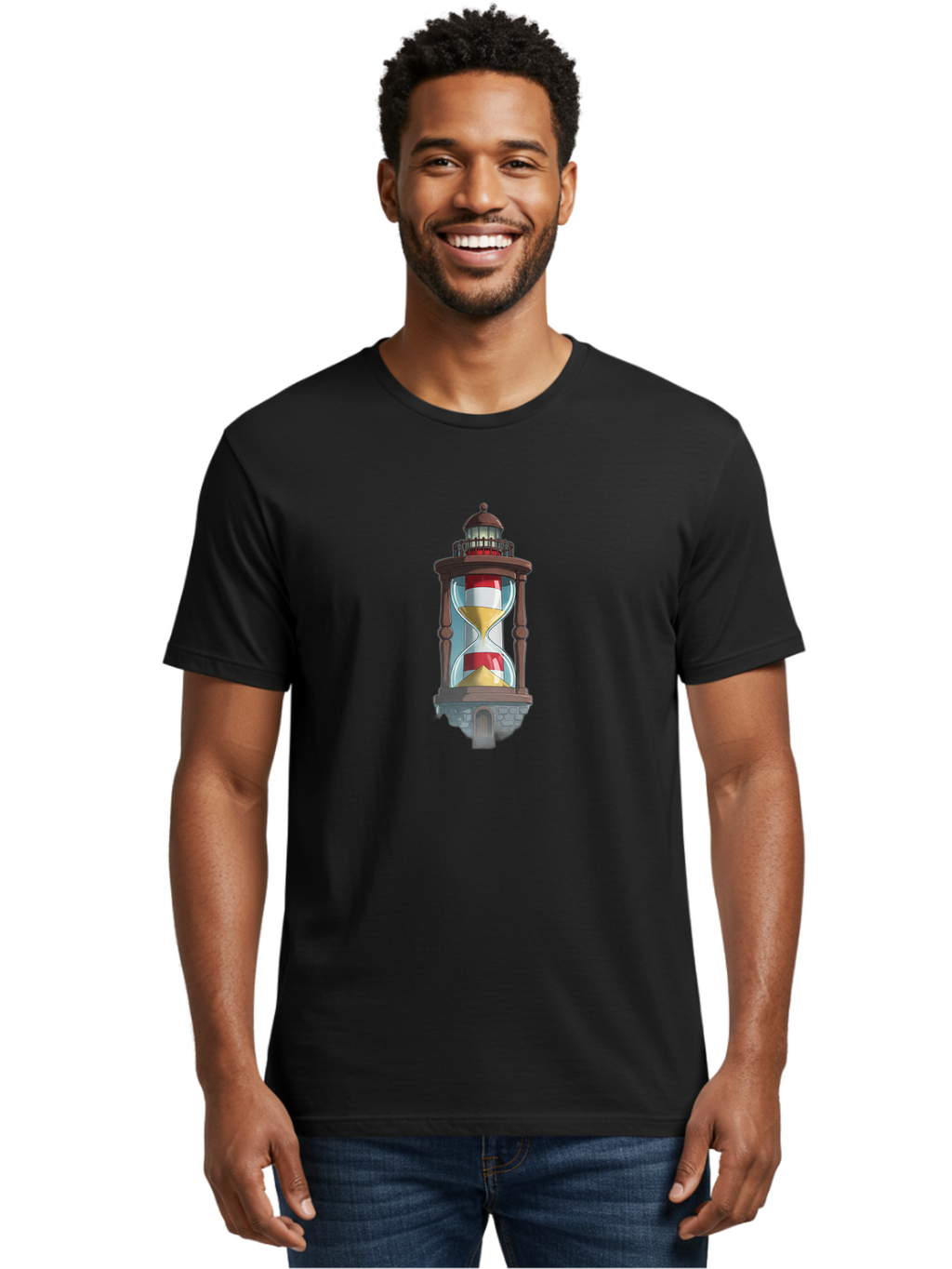 Lighthouse-Hourglass Men'S Graphic Tee, 100% Cotton, Comfortable Casual Summer Wear, Machine Washable, Vintage Camera, Old Camera, Antique Camera, Black Camera, Classic Photography, Photography Equipment, Nostalgic Device, Film Camera, Bag718