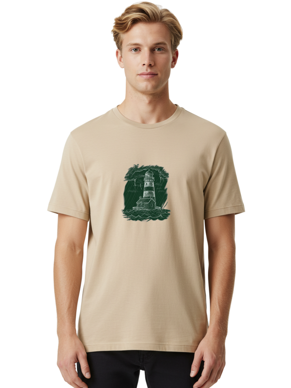 Lighthouse-In-Storm-1 Men'S Graphic Tee, 100% Cotton, Comfortable Casual Summer Wear, Machine Washable, Vintage Camera, Old Camera, Antique Camera, Black Camera, Classic Photography, Photography Equipment, Nostalgic Device, Film Camera, Bag721