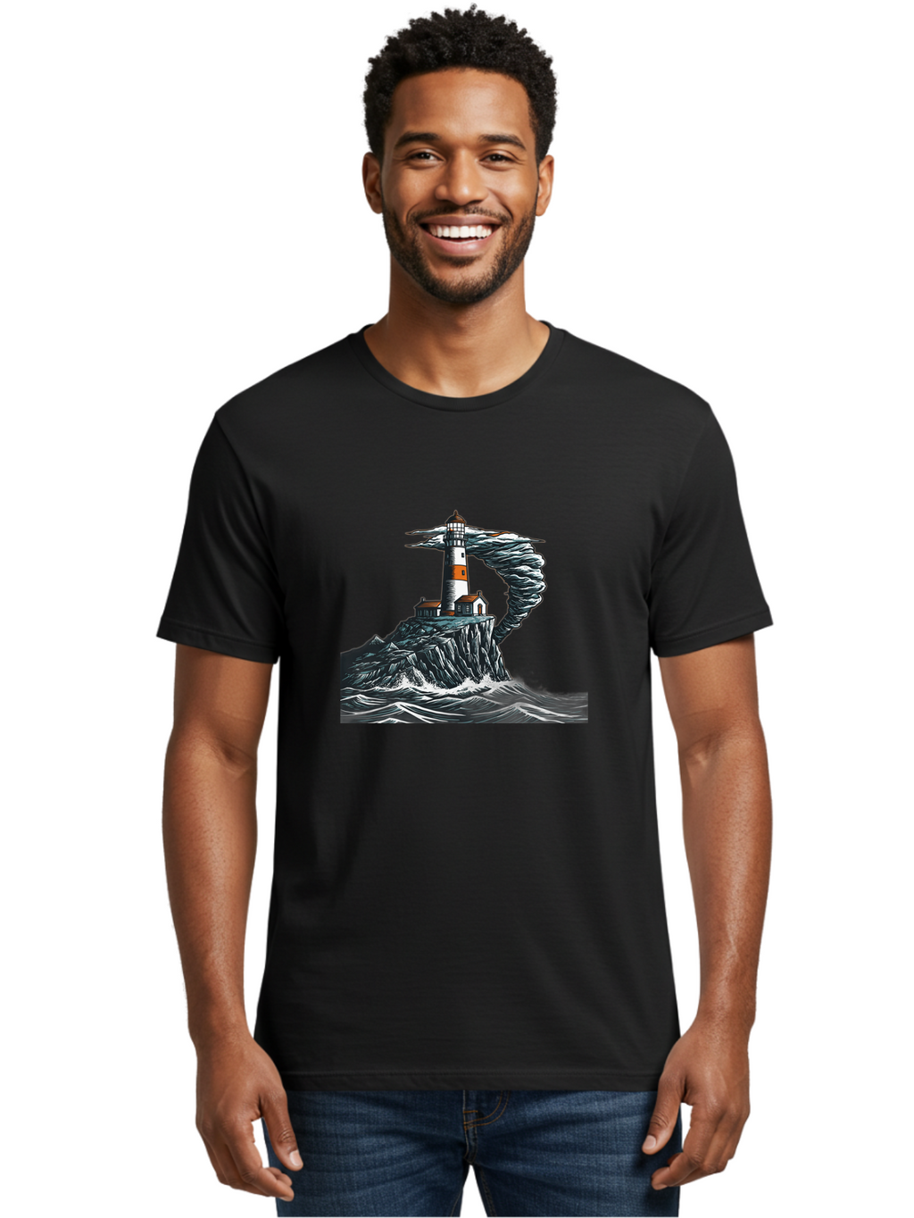 Lighthouse-In-Storm Men'S Graphic Tee, 100% Cotton, Comfortable Casual Summer Wear, Machine Washable, Vintage Camera, Old Camera, Antique Camera, Black Camera, Classic Photography, Photography Equipment, Nostalgic Device, Film Camera, Bag722