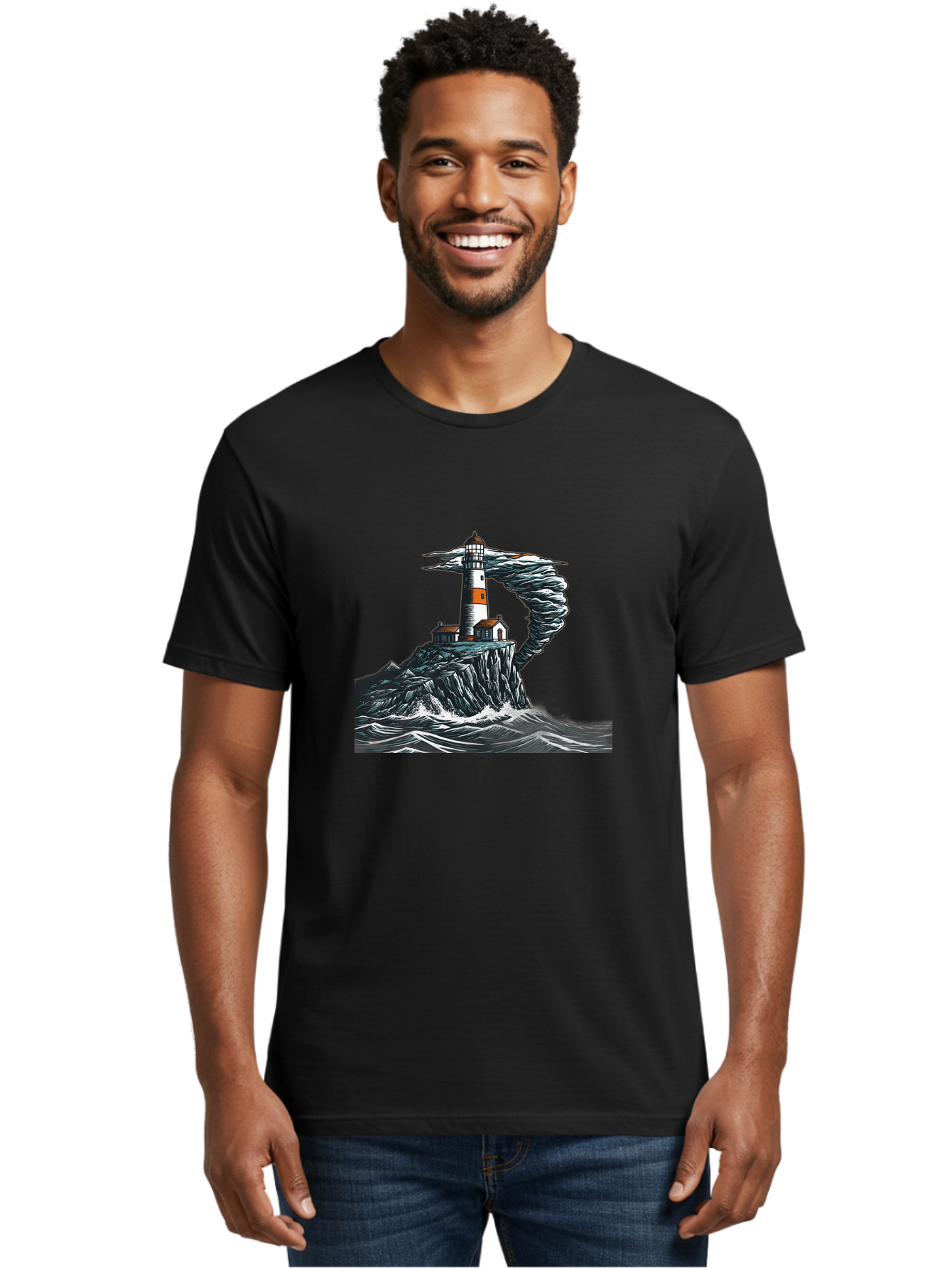 Lighthouse-In-Storm Men'S Graphic Tee, 100% Cotton, Comfortable Casual Summer Wear, Machine Washable, Vintage Camera, Old Camera, Antique Camera, Black Camera, Classic Photography, Photography Equipment, Nostalgic Device, Film Camera, Bag722