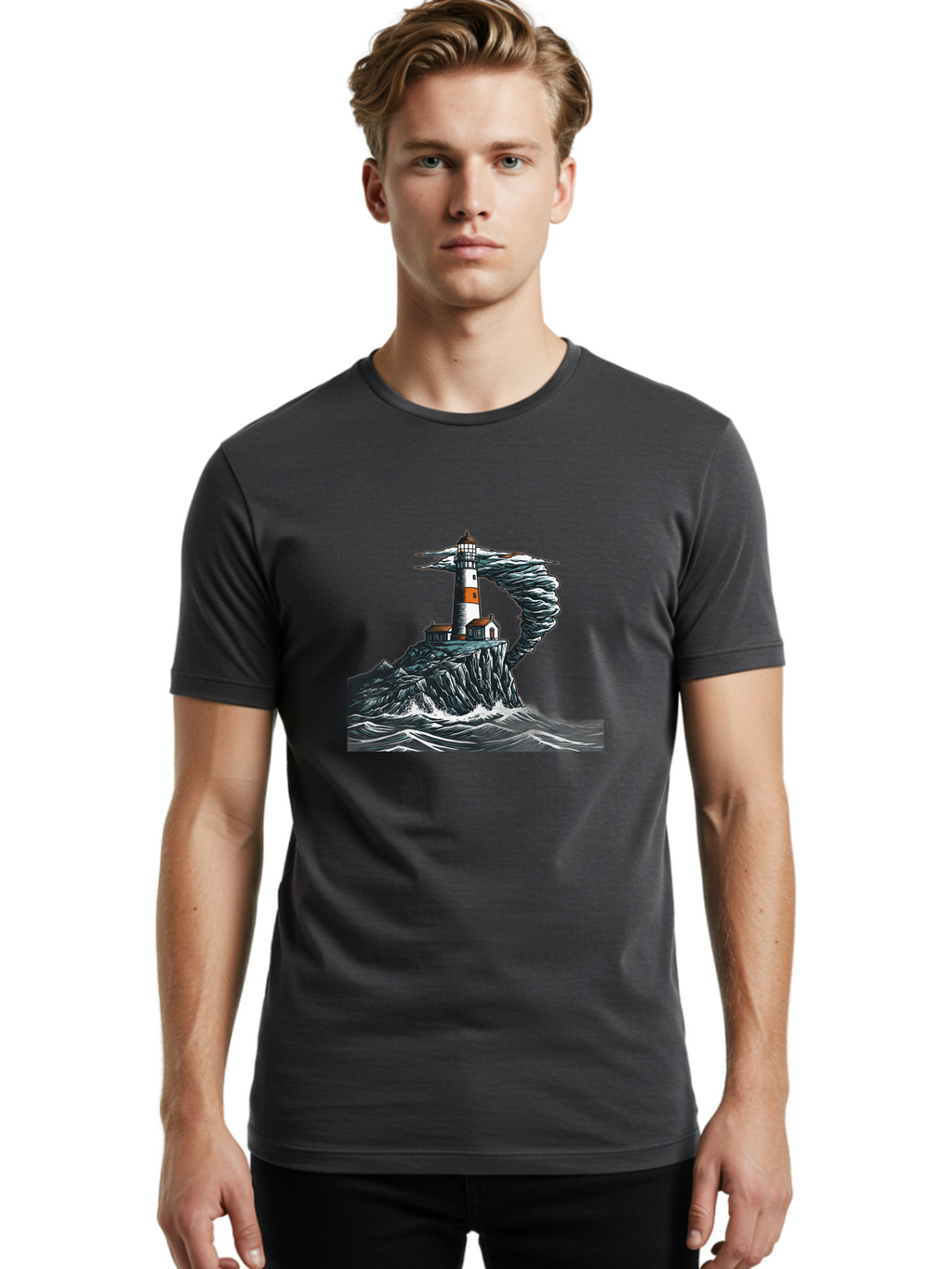 Lighthouse-In-Storm Men'S Graphic Tee, 100% Cotton, Comfortable Casual Summer Wear, Machine Washable, Vintage Camera, Old Camera, Antique Camera, Black Camera, Classic Photography, Photography Equipment, Nostalgic Device, Film Camera, Bag722