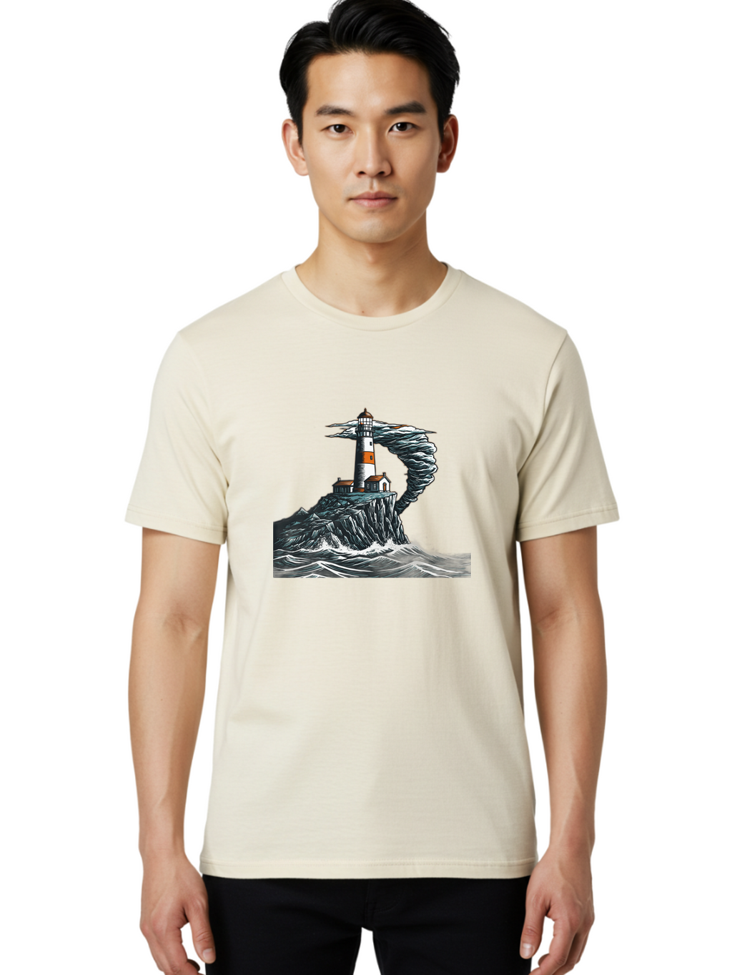 Lighthouse-In-Storm Men'S Graphic Tee, 100% Cotton, Comfortable Casual Summer Wear, Machine Washable, Vintage Camera, Old Camera, Antique Camera, Black Camera, Classic Photography, Photography Equipment, Nostalgic Device, Film Camera, Bag722