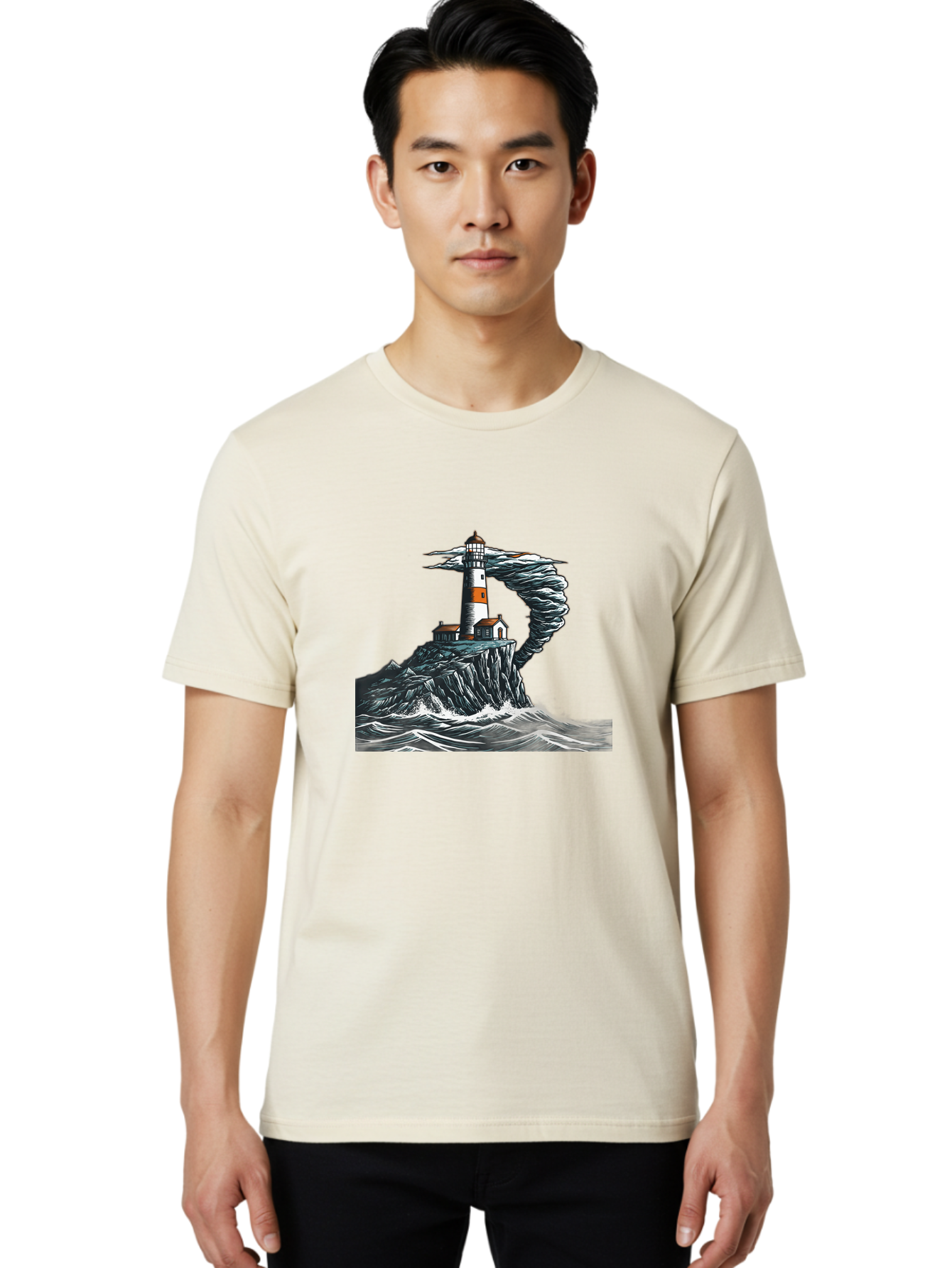 Lighthouse-In-Storm Men'S Graphic Tee, 100% Cotton, Comfortable Casual Summer Wear, Machine Washable, Vintage Camera, Old Camera, Antique Camera, Black Camera, Classic Photography, Photography Equipment, Nostalgic Device, Film Camera, Bag722