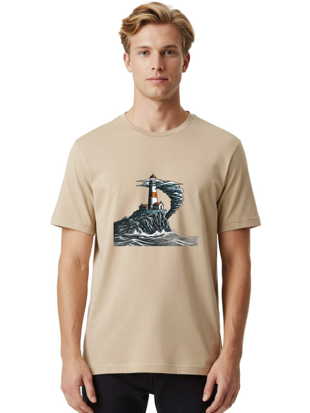 Lighthouse-In-Storm Men'S Graphic Tee, 100% Cotton, Comfortable Casual Summer Wear, Machine Washable, Vintage Camera, Old Camera, Antique Camera, Black Camera, Classic Photography, Photography Equipment, Nostalgic Device, Film Camera, Bag722