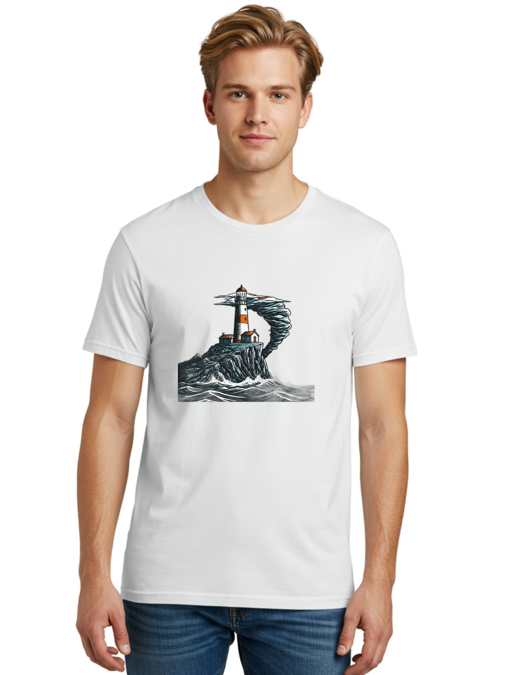 Lighthouse-In-Storm Men'S Graphic Tee, 100% Cotton, Comfortable Casual Summer Wear, Machine Washable, Vintage Camera, Old Camera, Antique Camera, Black Camera, Classic Photography, Photography Equipment, Nostalgic Device, Film Camera, Bag722