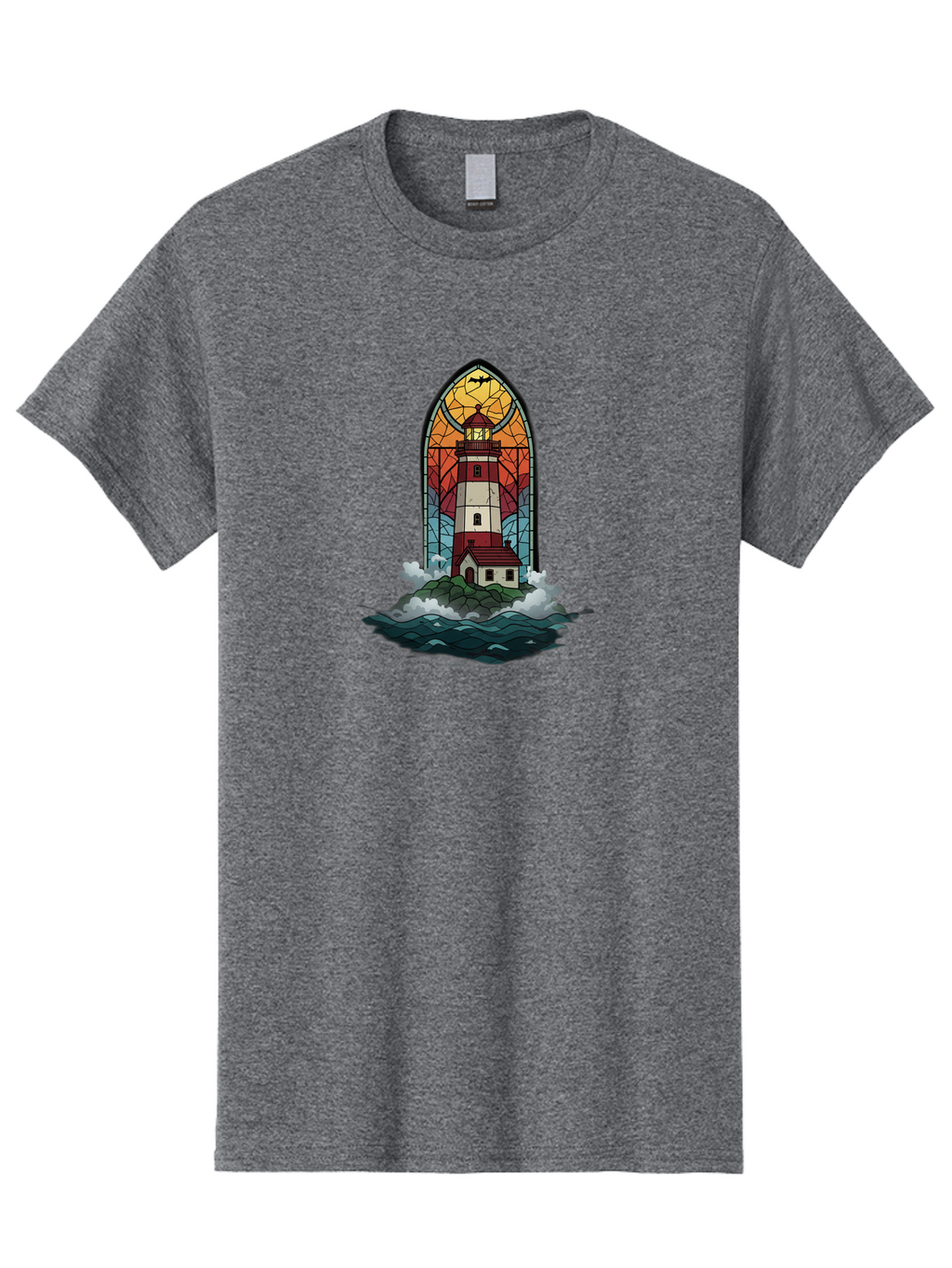 Lighthouse-Stained-Glass Men'S Graphic Tee, 100% Cotton, Comfortable Casual Summer Wear, Machine Washable, Vintage Camera, Old Camera, Antique Camera, Black Camera, Classic Photography, Photography Equipment, Nostalgic Device, Film Camera, Bag724