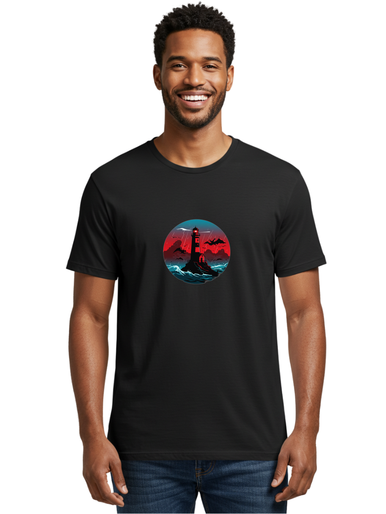Lighthouse-Storm Men'S Graphic Tee, 100% Cotton, Comfortable Casual Summer Wear, Machine Washable, Vintage Camera, Old Camera, Antique Camera, Black Camera, Classic Photography, Photography Equipment, Nostalgic Device, Film Camera, Camera Art Bag725