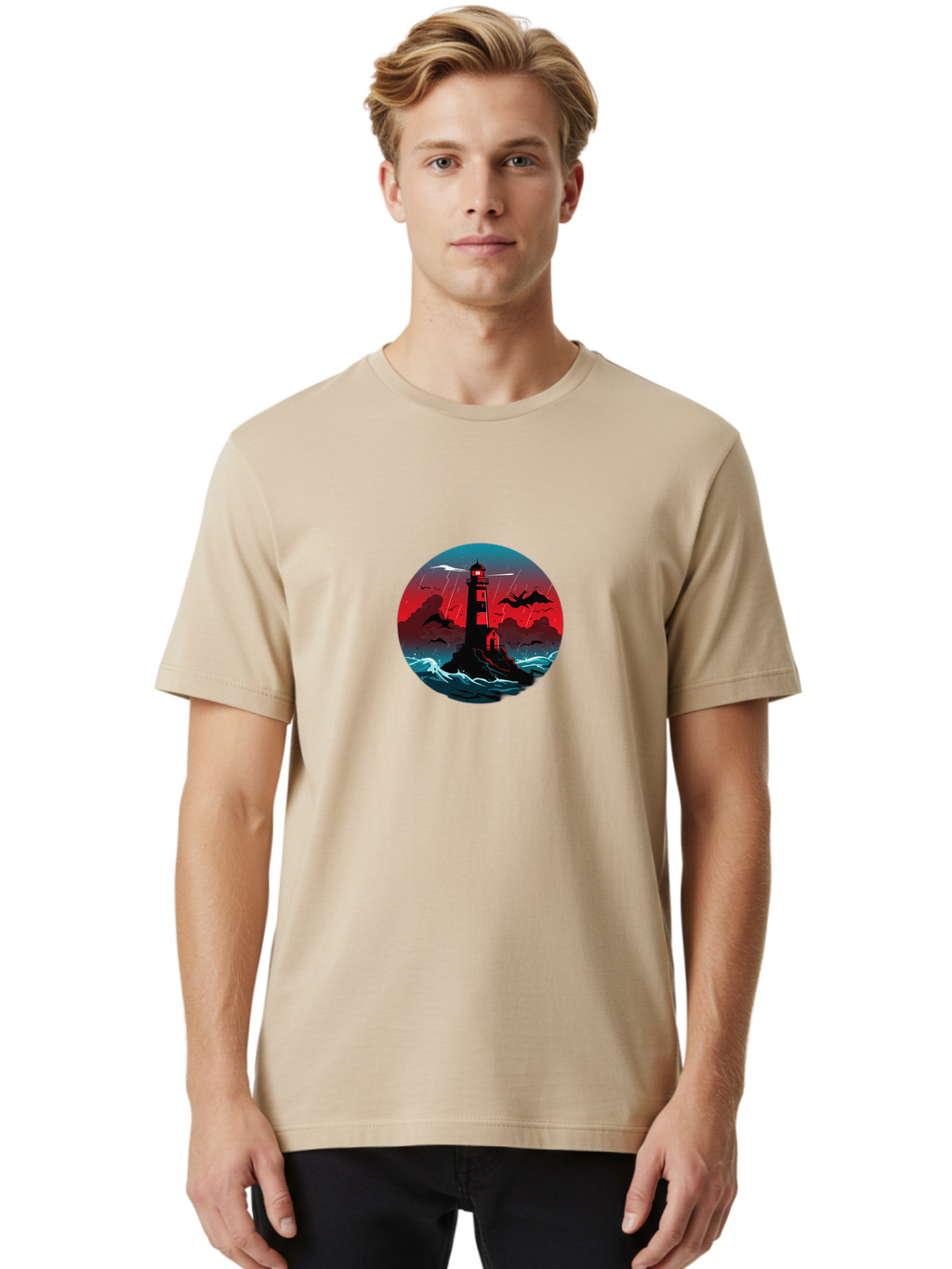 Lighthouse-Storm Men'S Graphic Tee, 100% Cotton, Comfortable Casual Summer Wear, Machine Washable, Vintage Camera, Old Camera, Antique Camera, Black Camera, Classic Photography, Photography Equipment, Nostalgic Device, Film Camera, Camera Art Bag725
