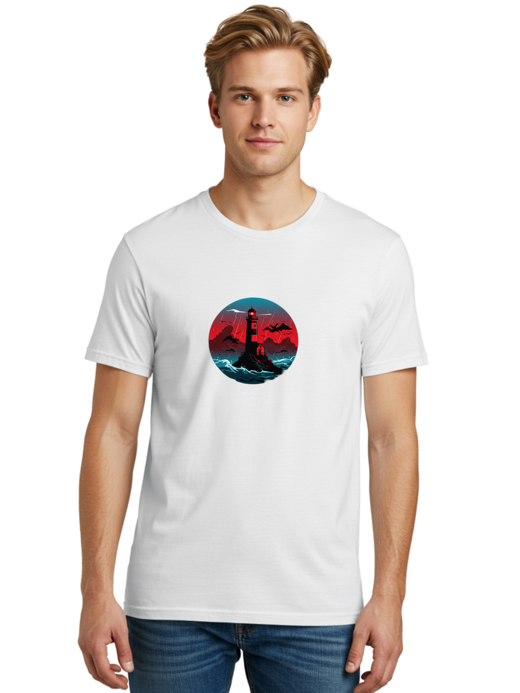 Lighthouse-Storm Men'S Graphic Tee, 100% Cotton, Comfortable Casual Summer Wear, Machine Washable, Vintage Camera, Old Camera, Antique Camera, Black Camera, Classic Photography, Photography Equipment, Nostalgic Device, Film Camera, Camera Art Bag725