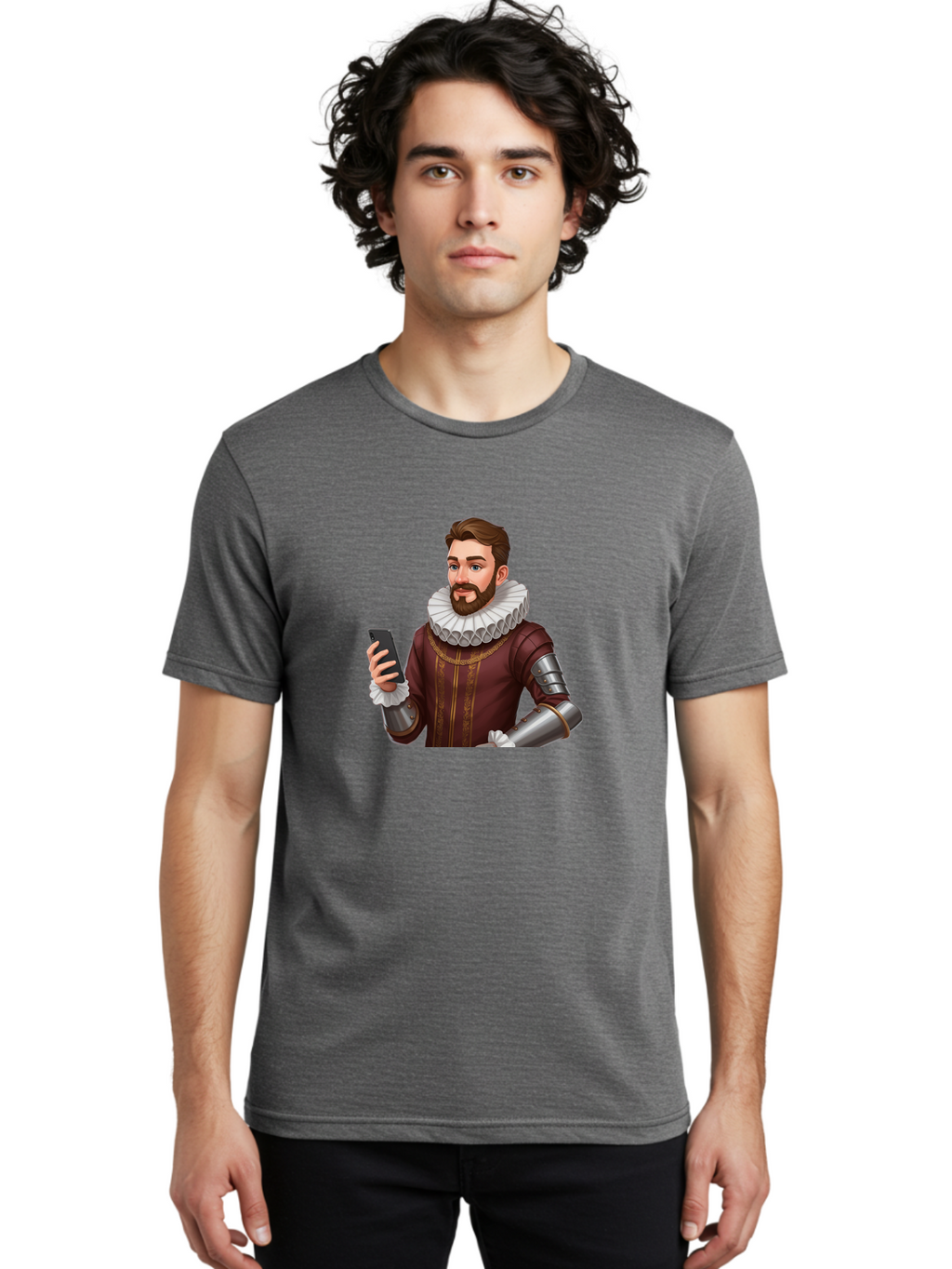 Man-In-Armor-With-Smartphone Men'S Graphic Tee, 100% Cotton, Comfortable Casual Summer Wear, Machine Washable, Vintage Camera, Old Camera, Antique Camera, Black Camera, Classic Photography, Photography Equipment, Nostalgic Device, Film Camera, Bag743