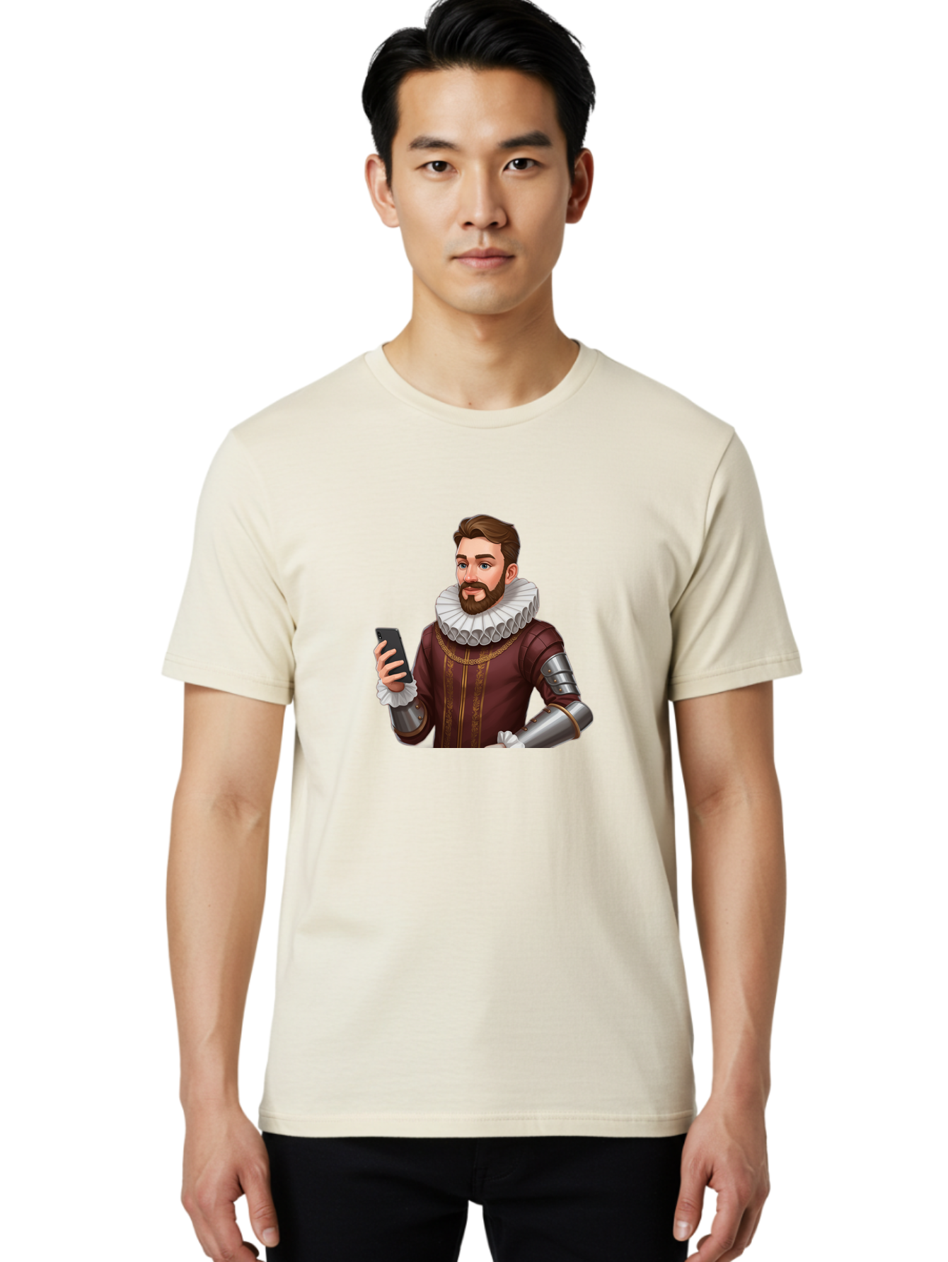 Man-In-Armor-With-Smartphone Men'S Graphic Tee, 100% Cotton, Comfortable Casual Summer Wear, Machine Washable, Vintage Camera, Old Camera, Antique Camera, Black Camera, Classic Photography, Photography Equipment, Nostalgic Device, Film Camera, Bag743