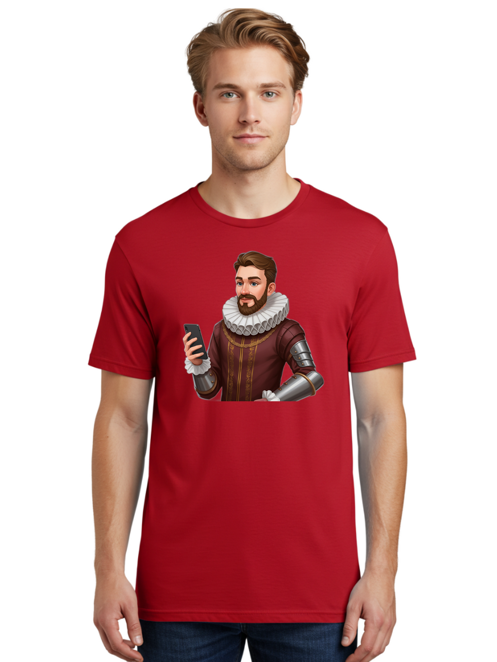 Man-In-Armor-With-Smartphone Men'S Graphic Tee, 100% Cotton, Comfortable Casual Summer Wear, Machine Washable, Vintage Camera, Old Camera, Antique Camera, Black Camera, Classic Photography, Photography Equipment, Nostalgic Device, Film Camera, Bag743