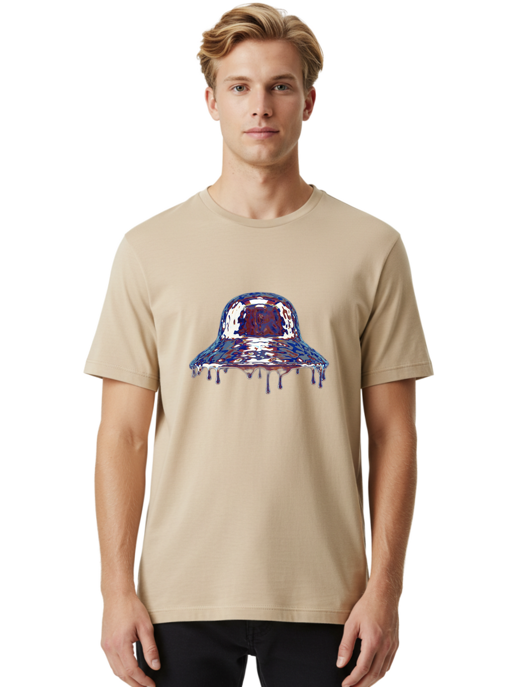 Melting-Bucket-Hat Men'S Graphic Tee, 100% Cotton, Comfortable Casual Summer Wear, Machine Washable, Vintage Camera, Old Camera, Antique Camera, Black Camera, Classic Photography, Photography Equipment, Nostalgic Device, Film Camera, Bag772