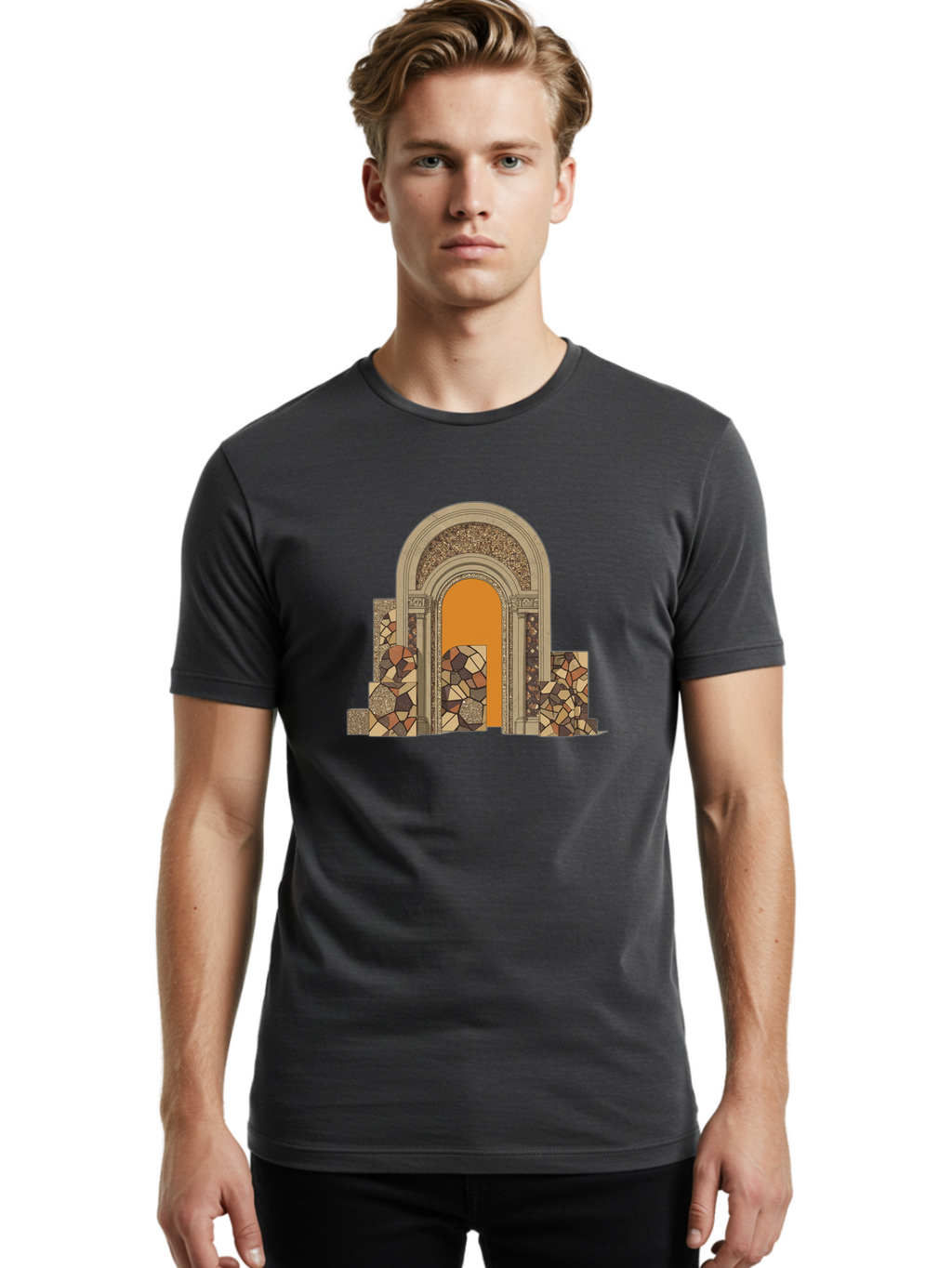 Mosaic-Archway Men'S Graphic Tee, 100% Cotton, Comfortable Casual Summer Wear, Machine Washable, Vintage Camera, Old Camera, Antique Camera, Black Camera, Classic Photography, Photography Equipment, Nostalgic Device, Film Camera, Camera Art Bag814