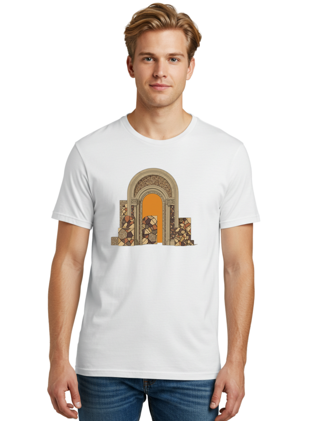 Mosaic-Archway Men'S Graphic Tee, 100% Cotton, Comfortable Casual Summer Wear, Machine Washable, Vintage Camera, Old Camera, Antique Camera, Black Camera, Classic Photography, Photography Equipment, Nostalgic Device, Film Camera, Camera Art Bag814