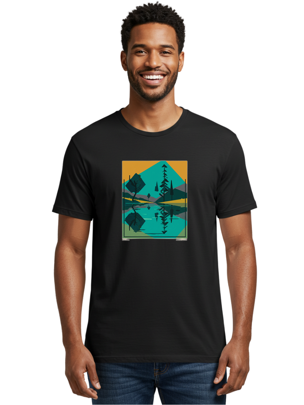 Mountain-Lake-Landscape Men'S Graphic Tee, 100% Cotton, Comfortable Casual Summer Wear, Machine Washable, Vintage Camera, Old Camera, Antique Camera, Black Camera, Classic Photography, Photography Equipment, Nostalgic Device, Film Camera, Bag821