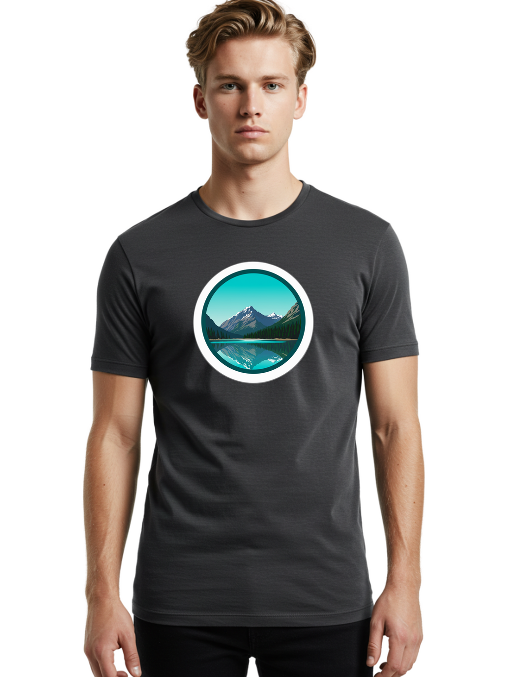 Mountain-Lake-Scene Men'S Graphic Tee, 100% Cotton, Comfortable Casual Summer Wear, Machine Washable, Vintage Camera, Old Camera, Antique Camera, Black Camera, Classic Photography, Photography Equipment, Nostalgic Device, Film Camera, Bag822