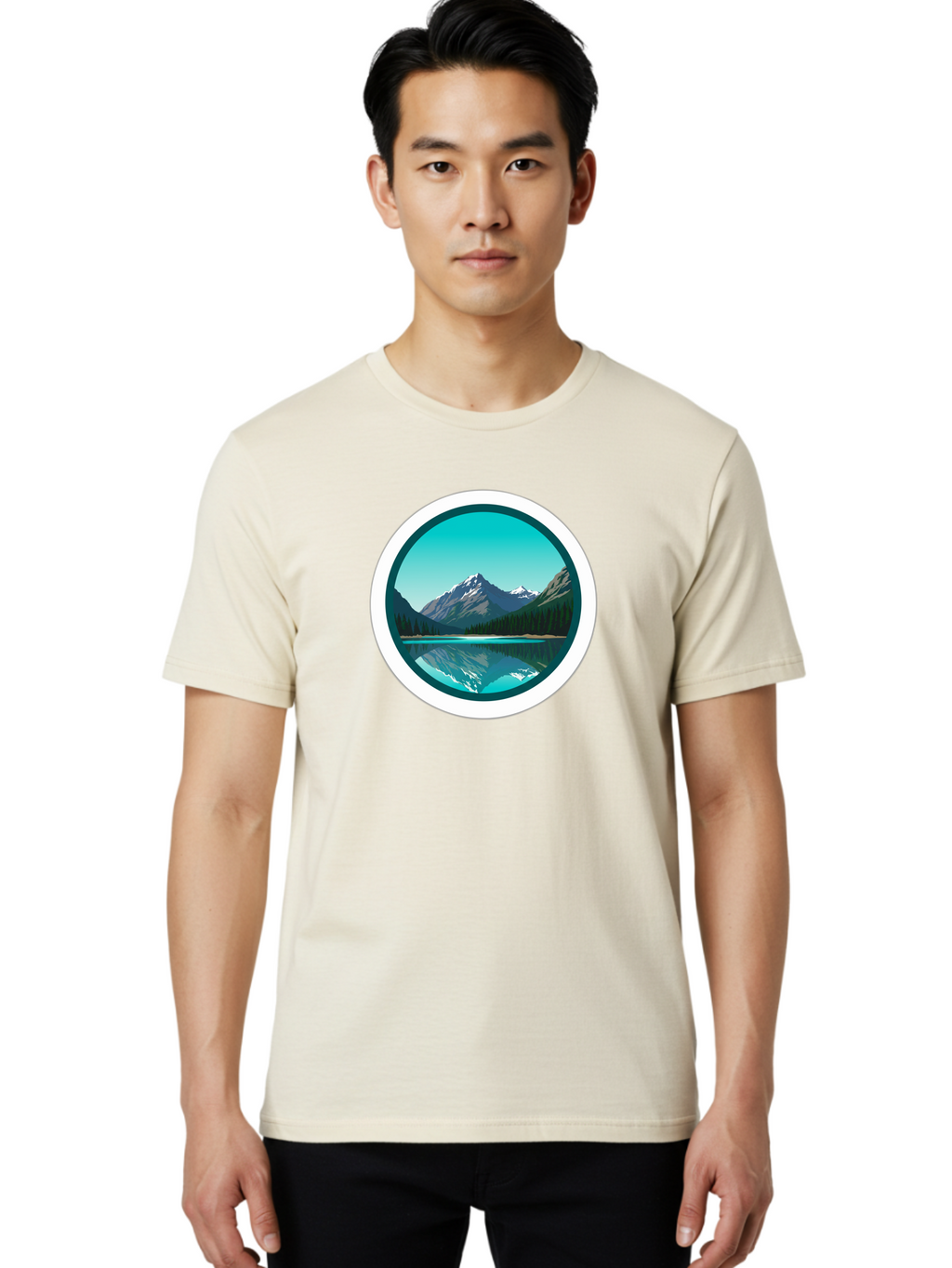 Mountain-Lake-Scene Men'S Graphic Tee, 100% Cotton, Comfortable Casual Summer Wear, Machine Washable, Vintage Camera, Old Camera, Antique Camera, Black Camera, Classic Photography, Photography Equipment, Nostalgic Device, Film Camera, Bag822