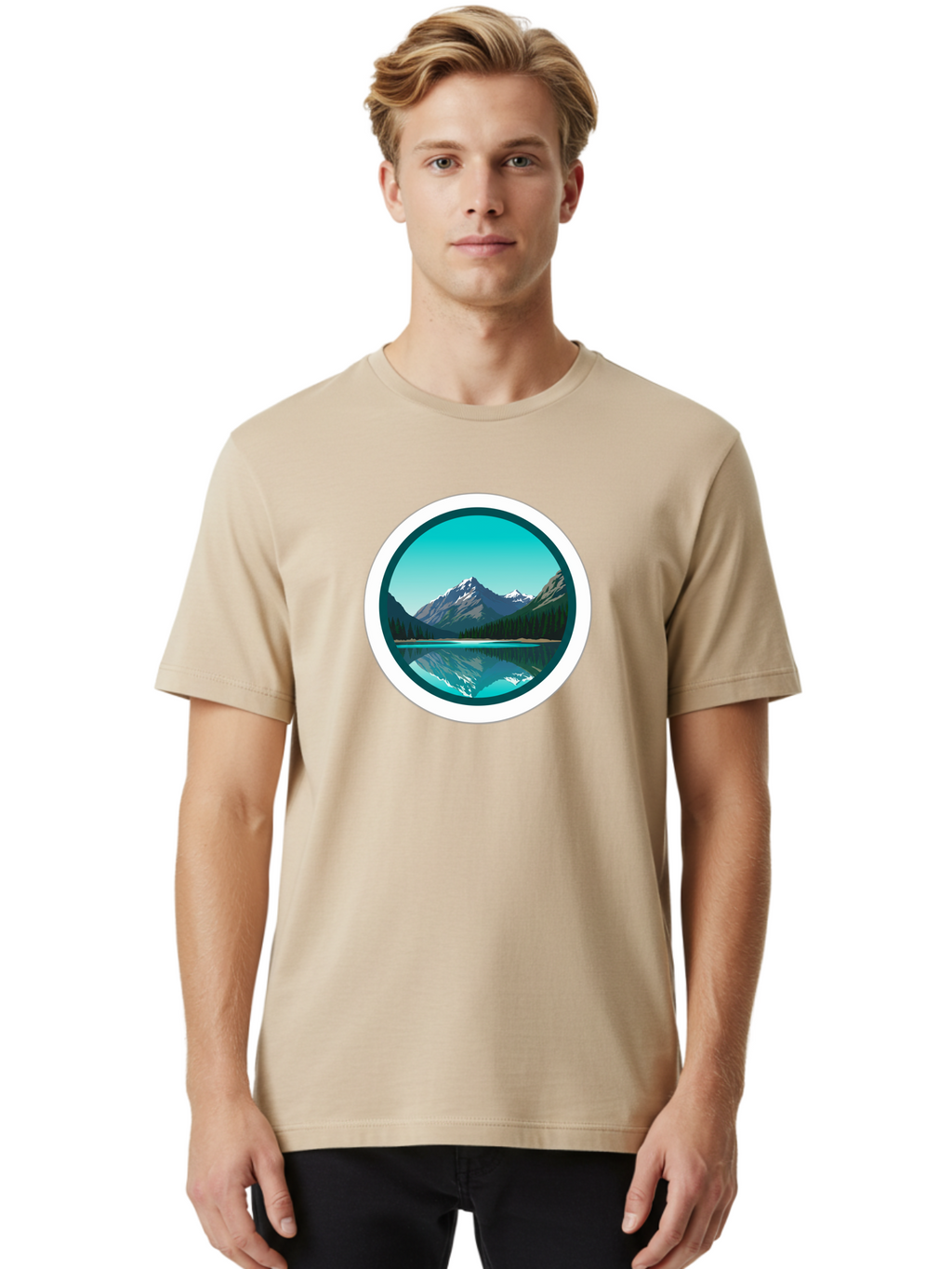 Mountain-Lake-Scene Men'S Graphic Tee, 100% Cotton, Comfortable Casual Summer Wear, Machine Washable, Vintage Camera, Old Camera, Antique Camera, Black Camera, Classic Photography, Photography Equipment, Nostalgic Device, Film Camera, Bag822