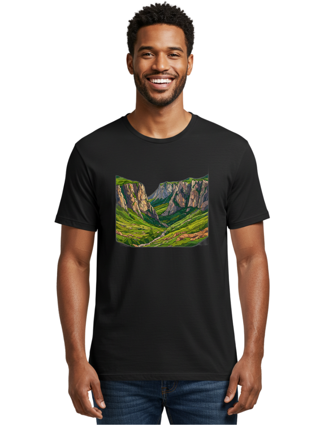 Mountain-Landscape-1 Men'S Graphic Tee, 100% Cotton, Comfortable Casual Summer Wear, Machine Washable, Vintage Camera, Old Camera, Antique Camera, Black Camera, Classic Photography, Photography Equipment, Nostalgic Device, Film Camera, Bag824