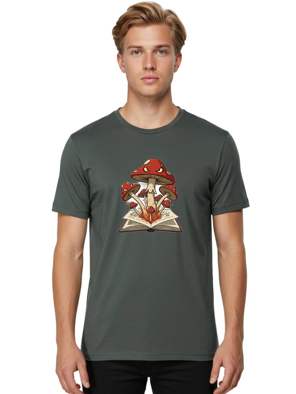 Mushrooms-Emerging-From-Book-1 Men'S Graphic Tee, 100% Cotton, Comfortable Casual Summer Wear, Machine Washable, Vintage Camera, Old Camera, Antique Camera, Black Camera, Classic Photography, Photography Equipment, Nostalgic Device, Bag842